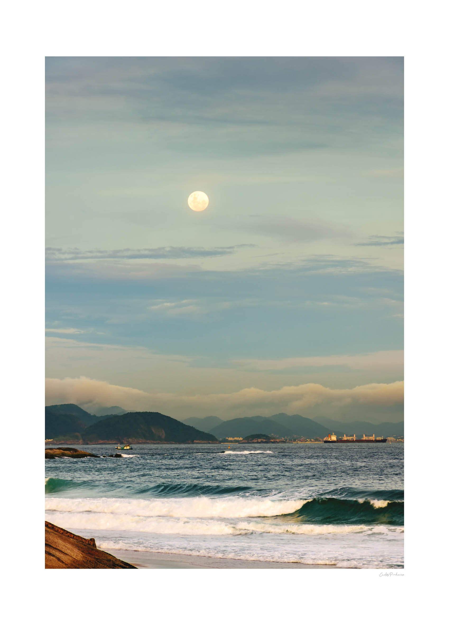 Moonlit Waves Poster - Coastal photography (21x30 cm)