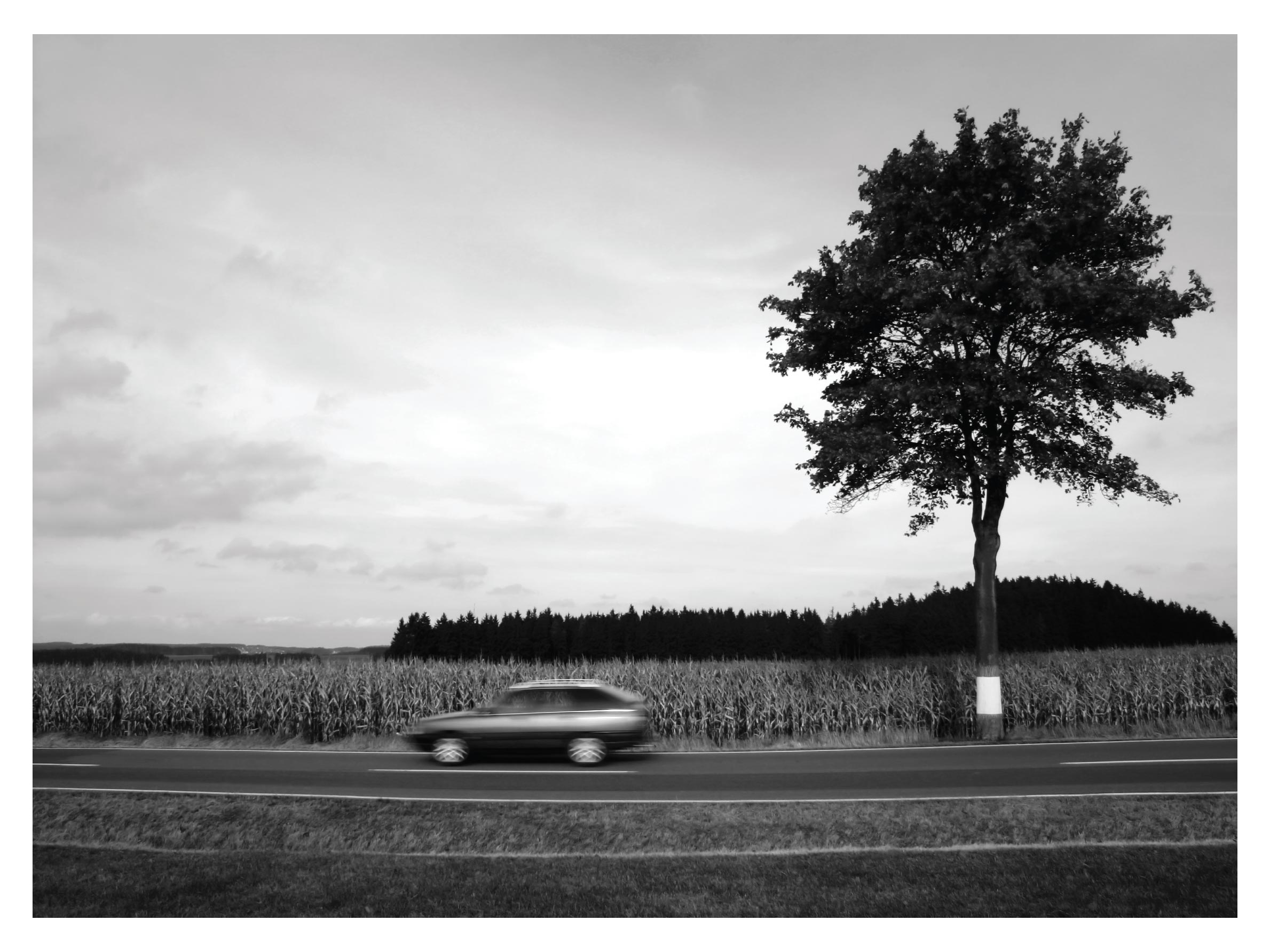Quiet Drive Poster - Black and white landscape photo (50x70 cm)