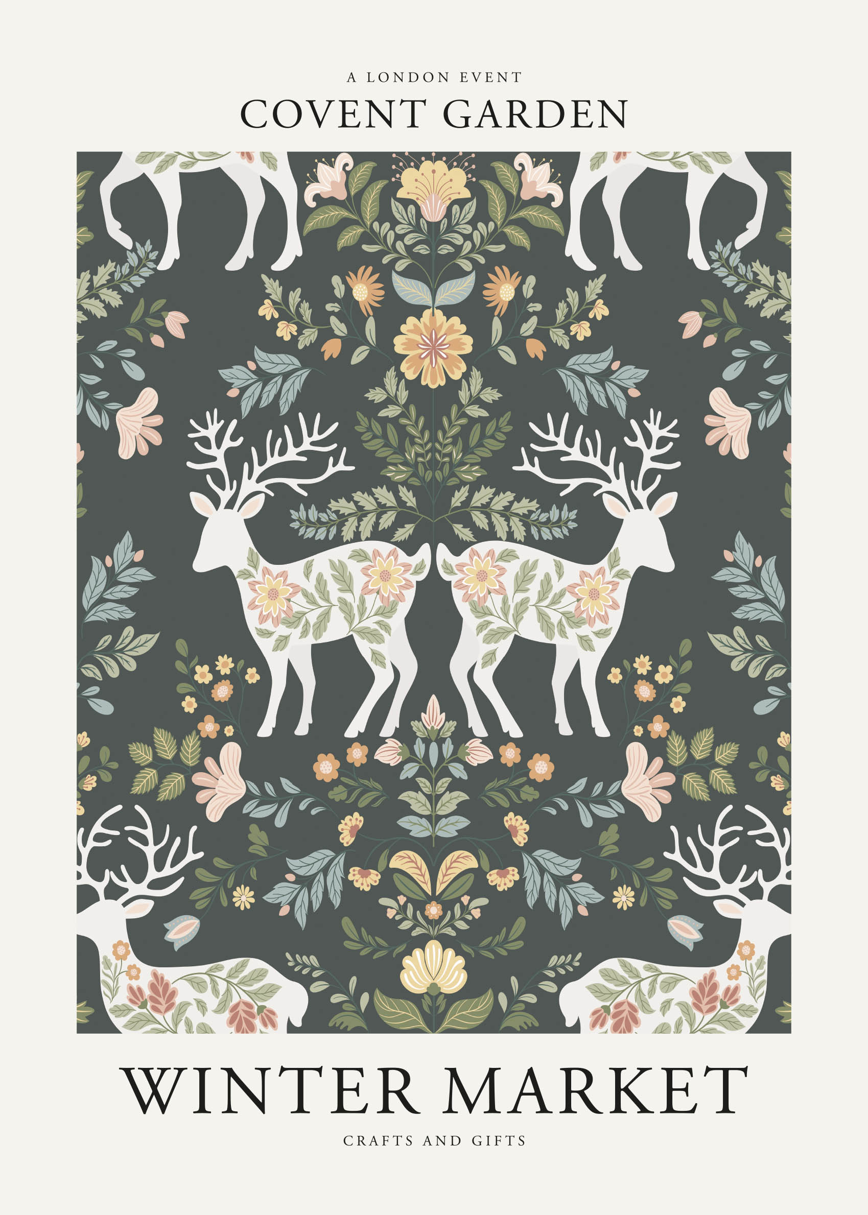 Winter Market Deer Poster - Tierillustration im Vintage-Stil (50x70 cm)