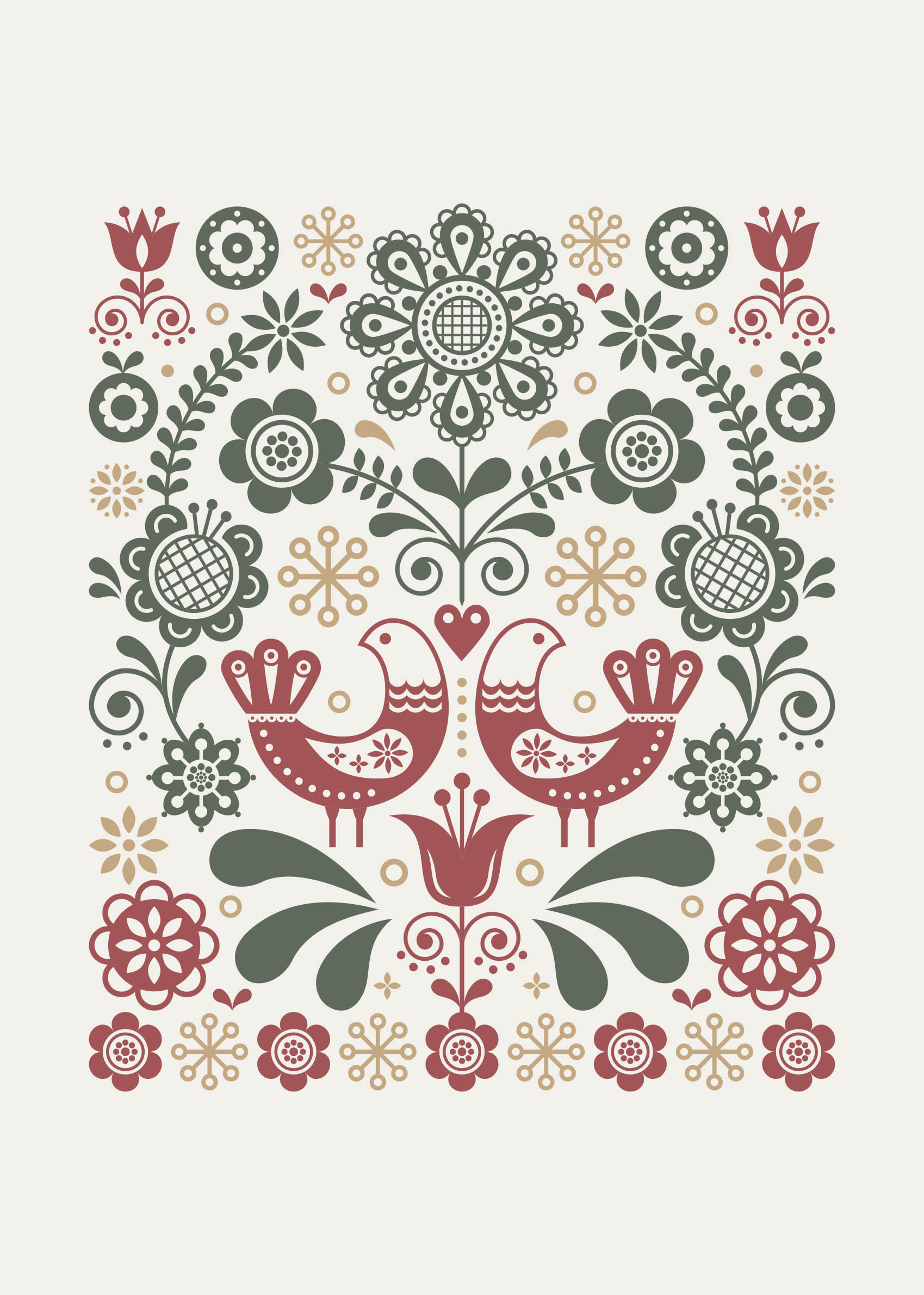 Ornament Birds Poster - Blumenillustration (40x50 cm)