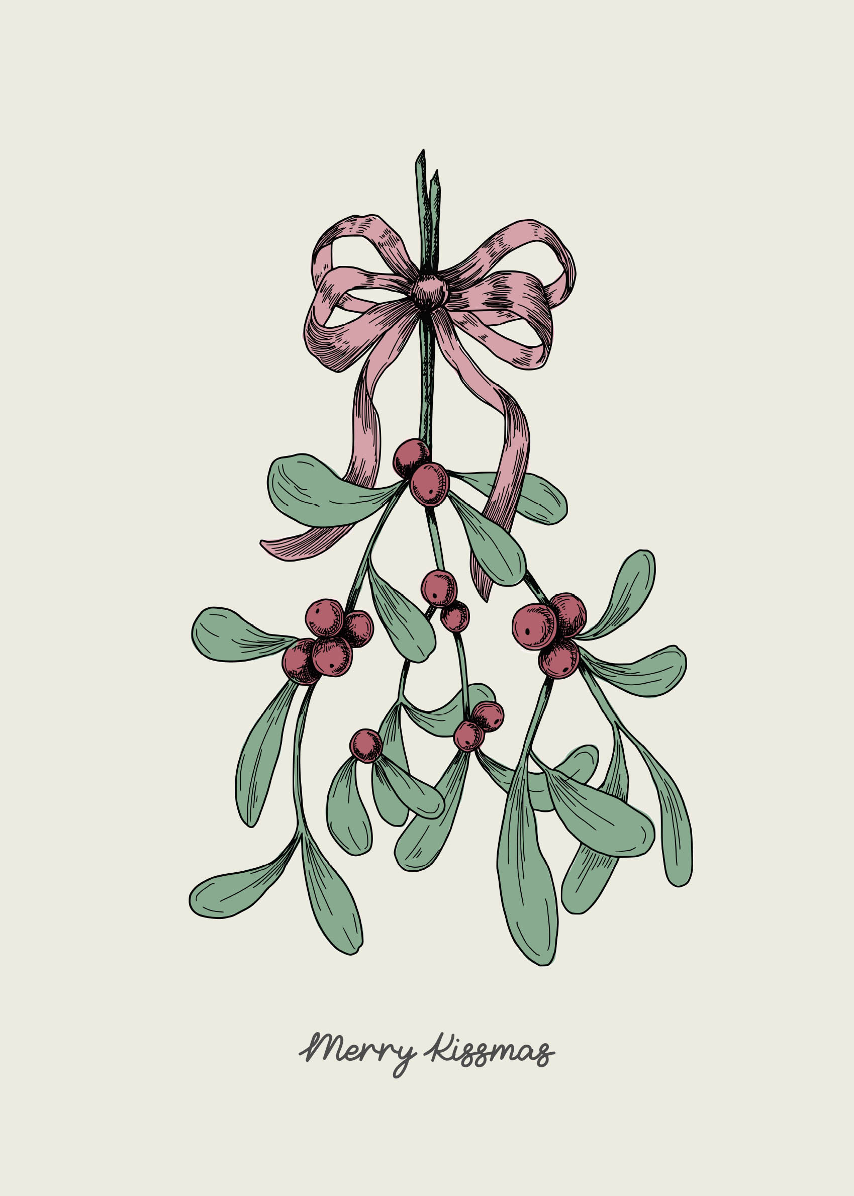 Merry Kissmas Poster - Mistletoe illustration (30x40 cm)