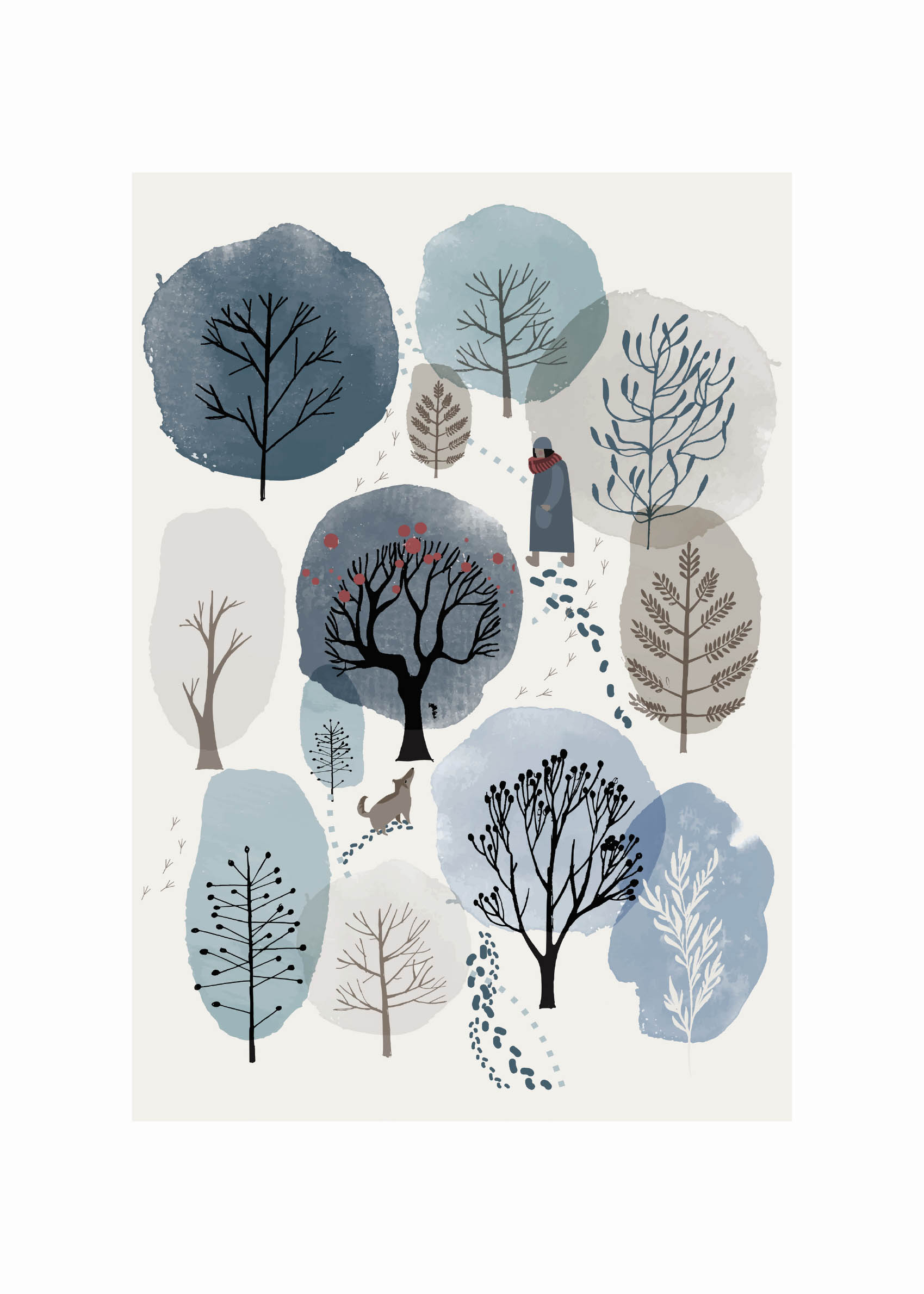 Winter Walk Poster - Forest illustration (30x40 cm)