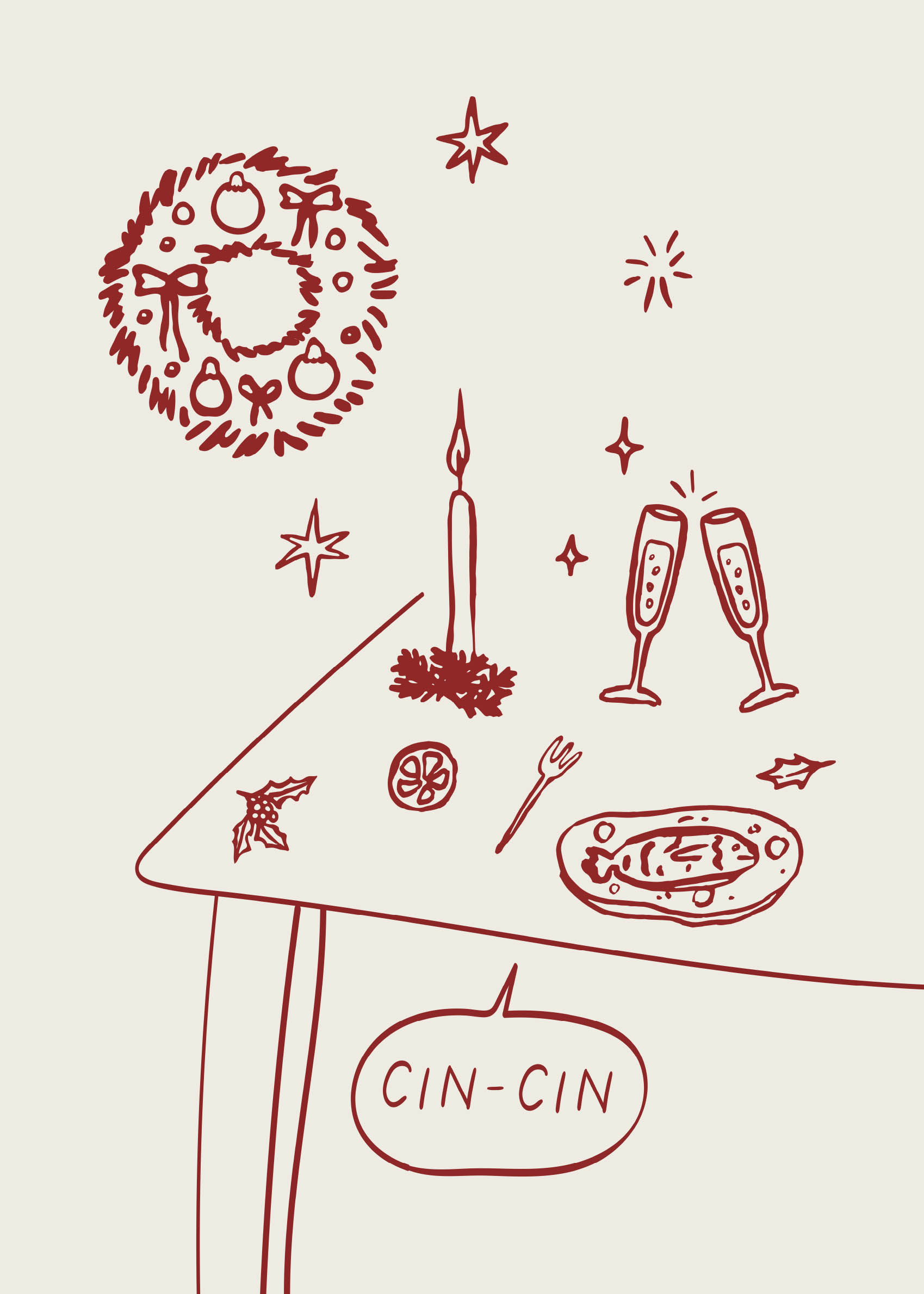 Christmas Celebration Poster - Festive table line art (50x70 cm)