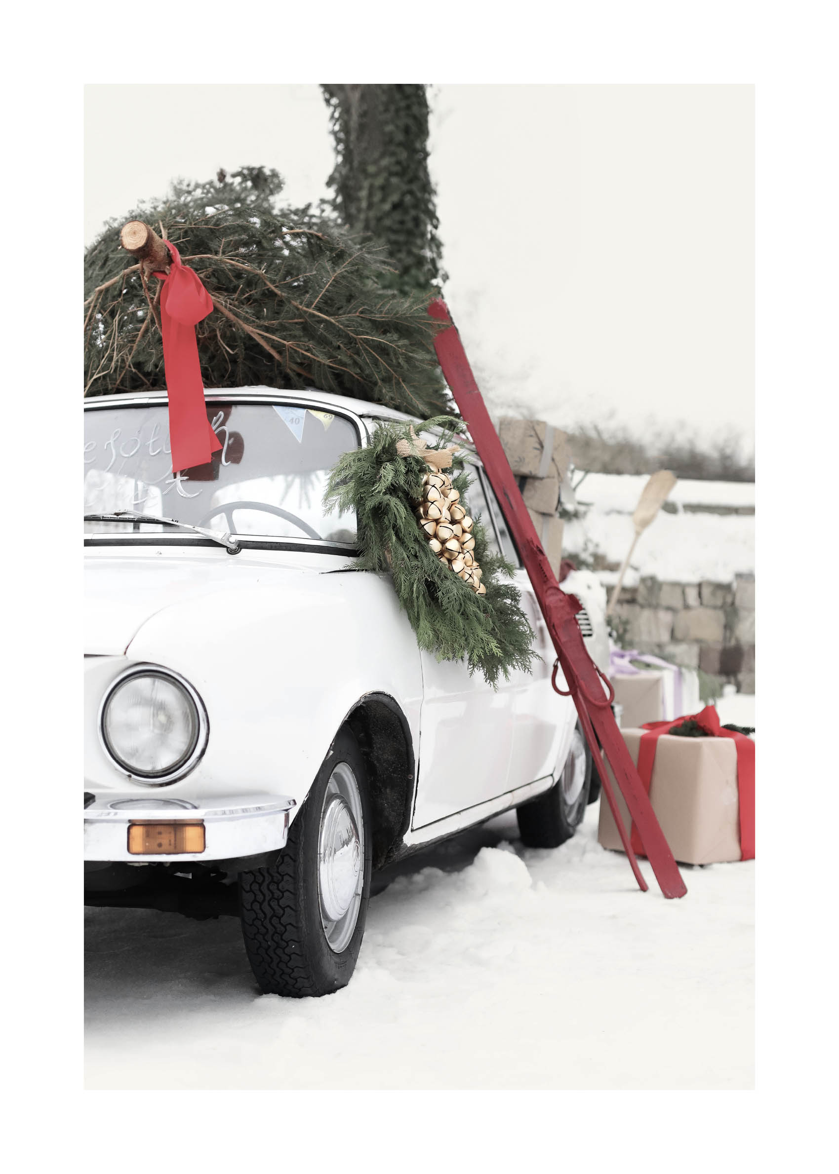 Christmas Car Ride poster - Winter car illustration (50x70 cm)
