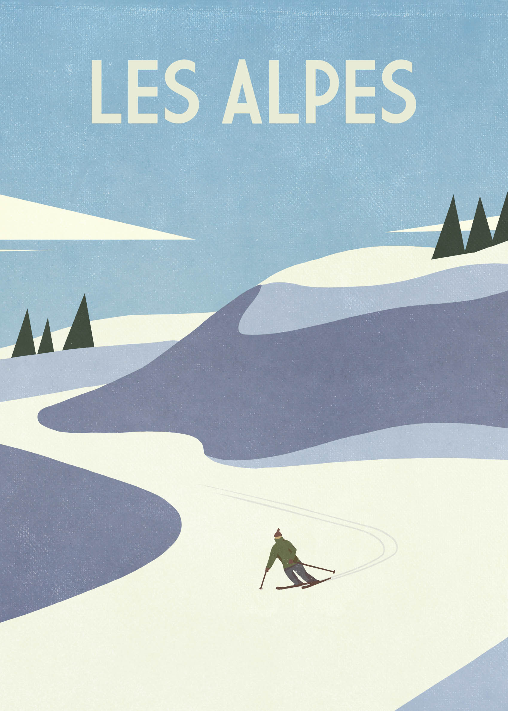Les Alpes plakat - Skiillustration (50x70 cm)