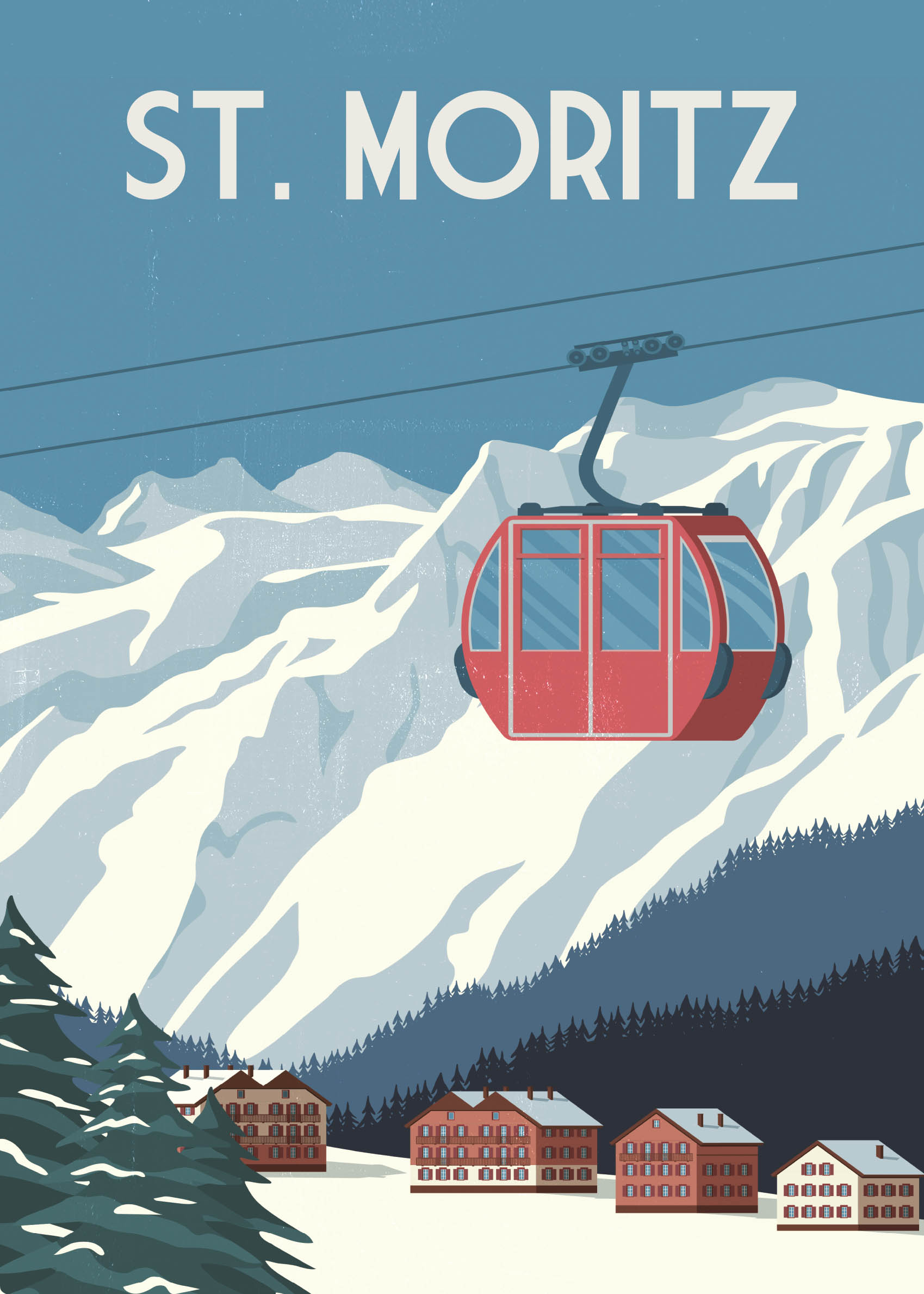 St. Moritz Poster - Alpine landscape illustration (30x40 cm)