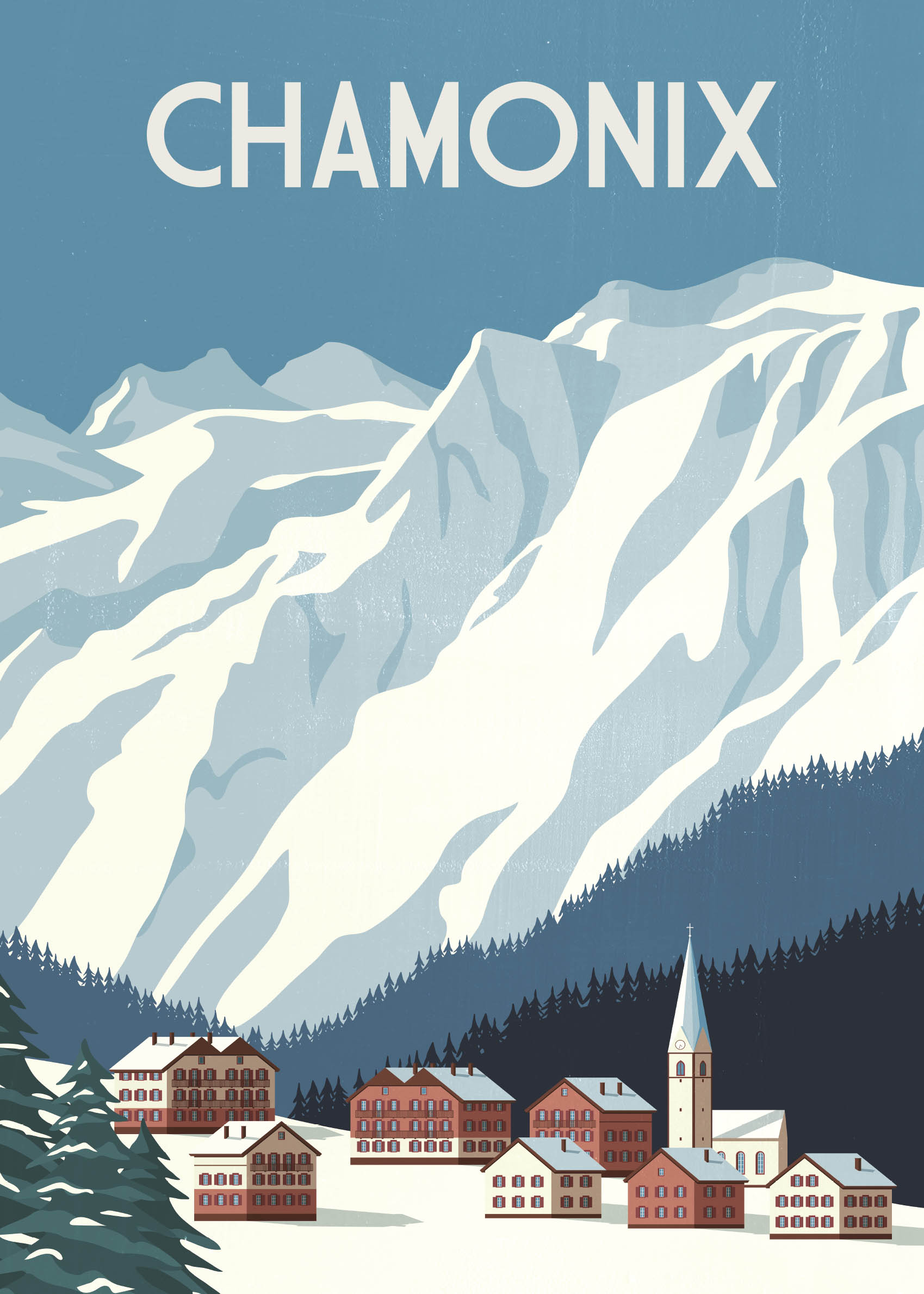 Chamonix Poster - Alpenlandschaftsillustration (50x70 cm)