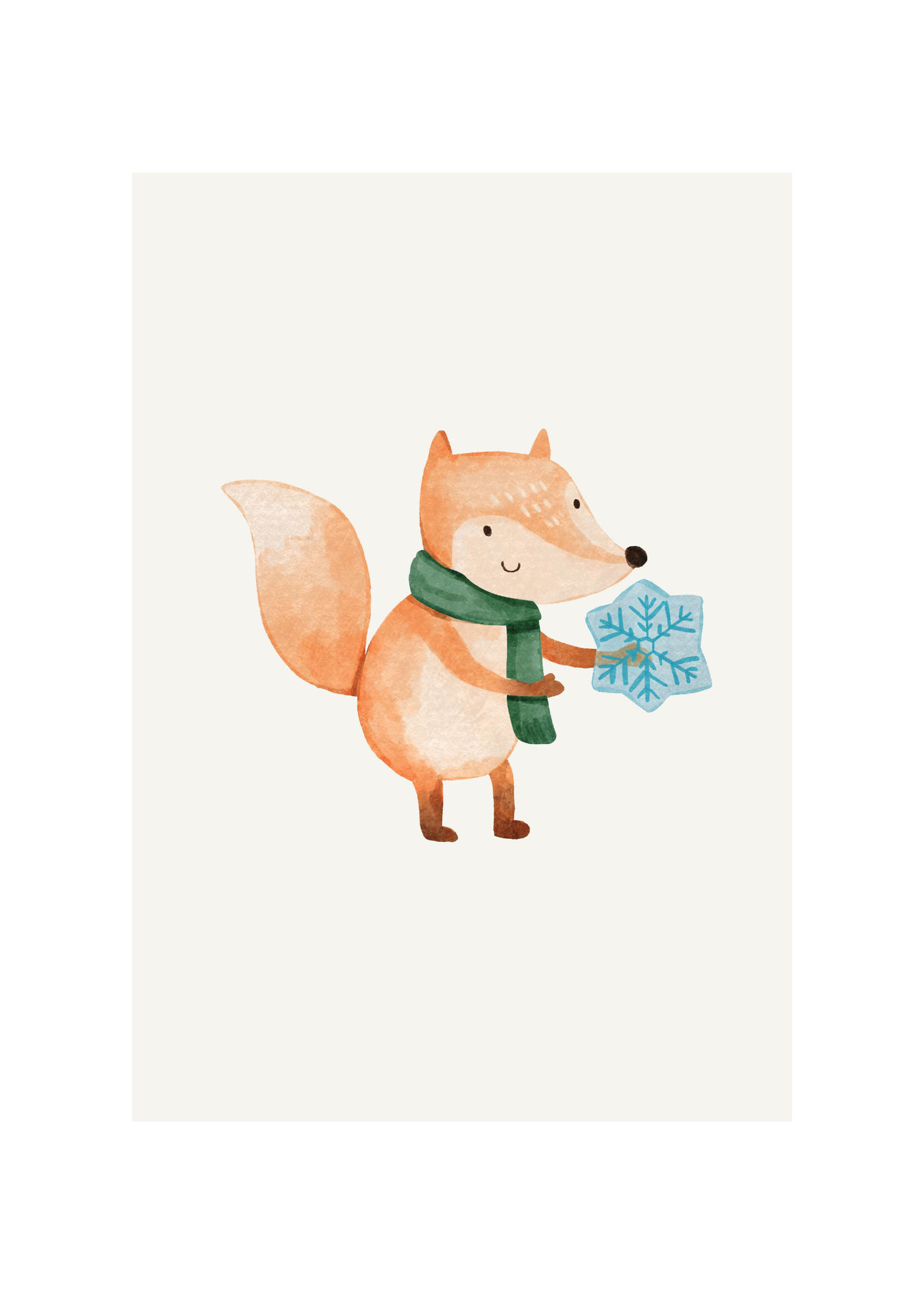 Fox with Snowflake plakat - Dyreillustration (21x30 cm)