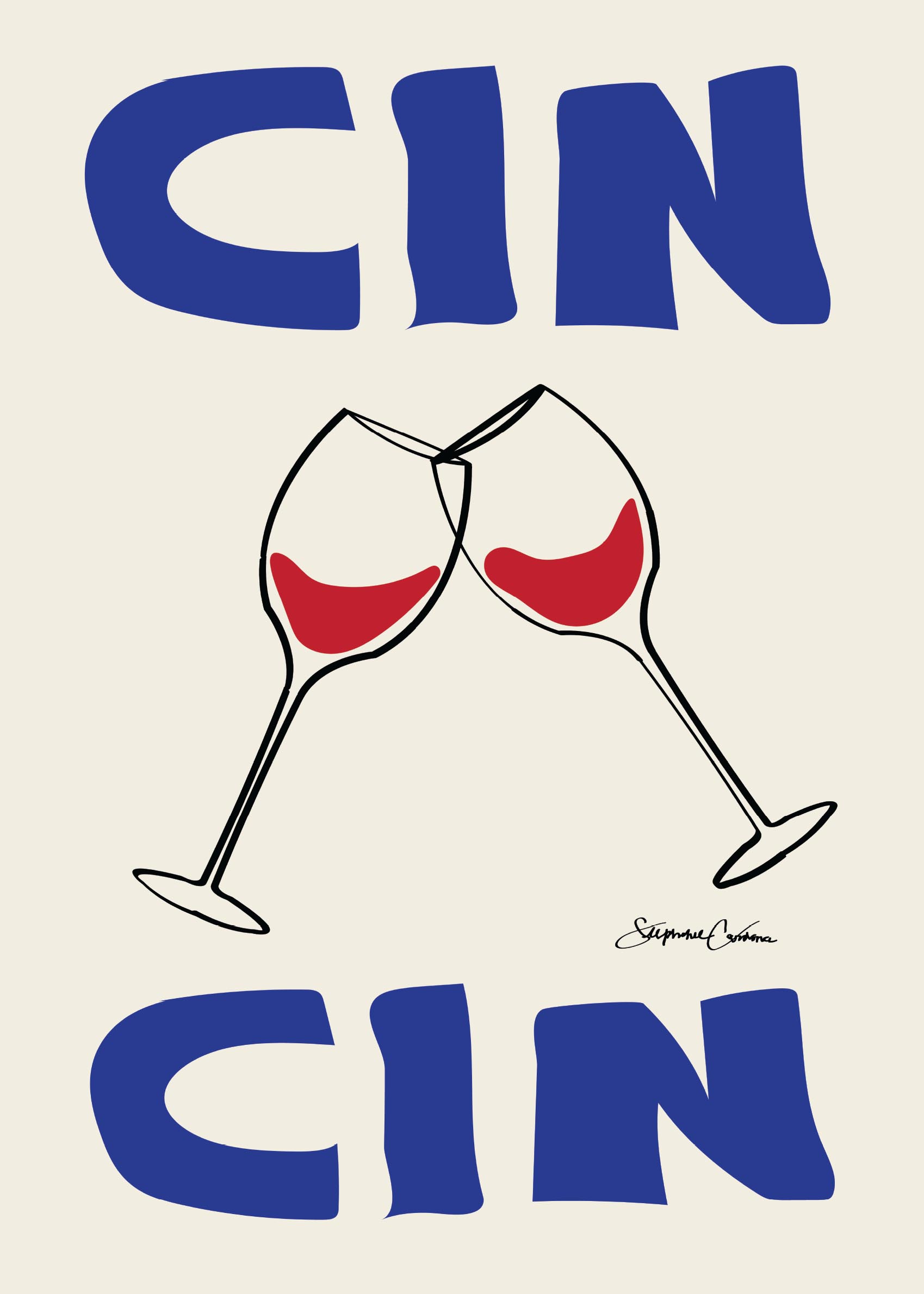 Cin Cin Poster - Wine glass line art (30x40 cm)