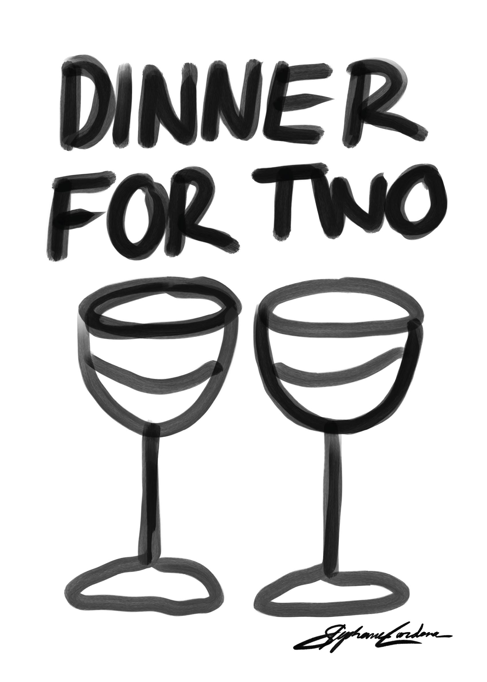 Dinner for Two Poster - Wine glass illustration (21x30 cm)