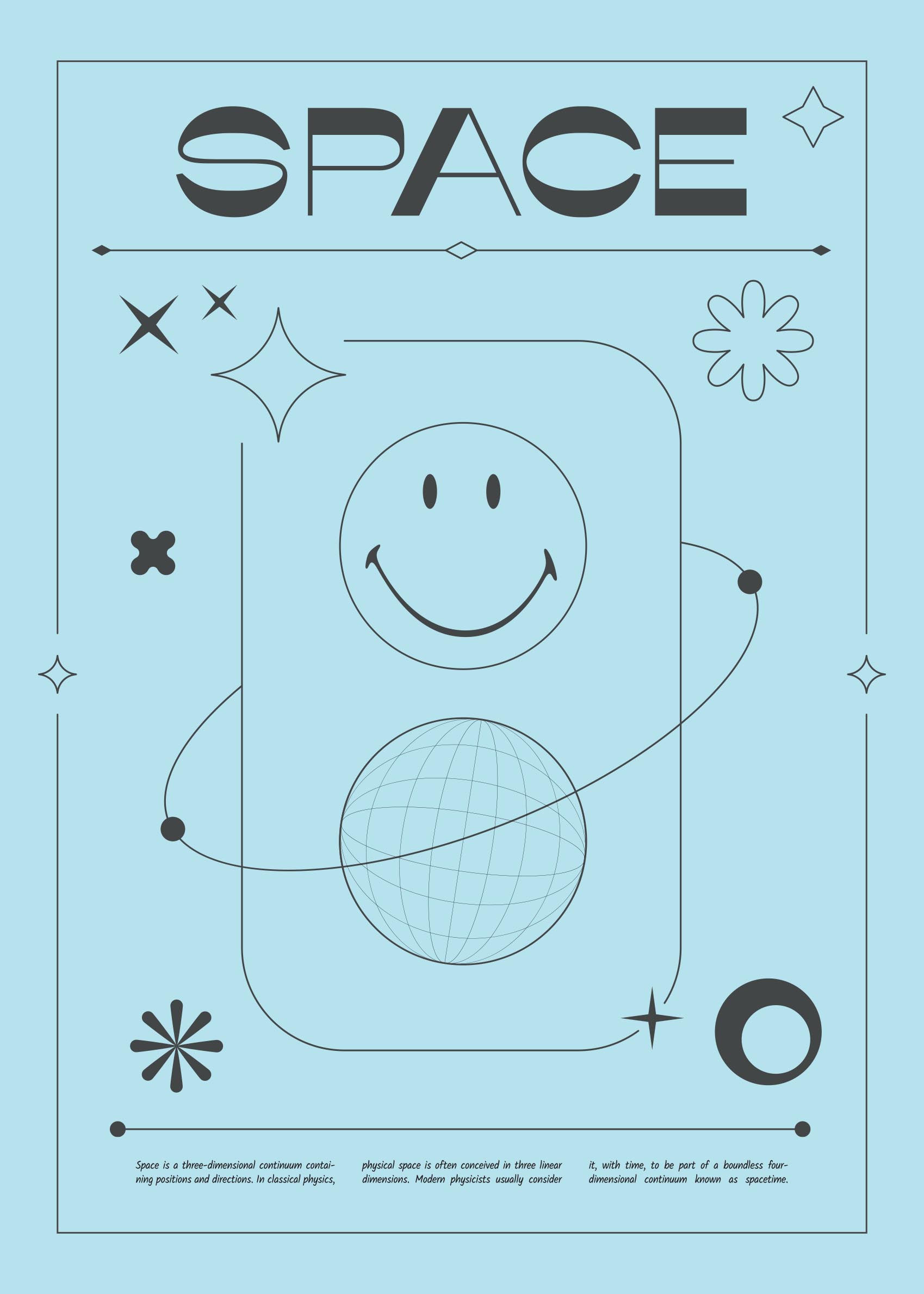 Smiley Space Blue Poster - Weltraum-Grafik (50x70 cm)
