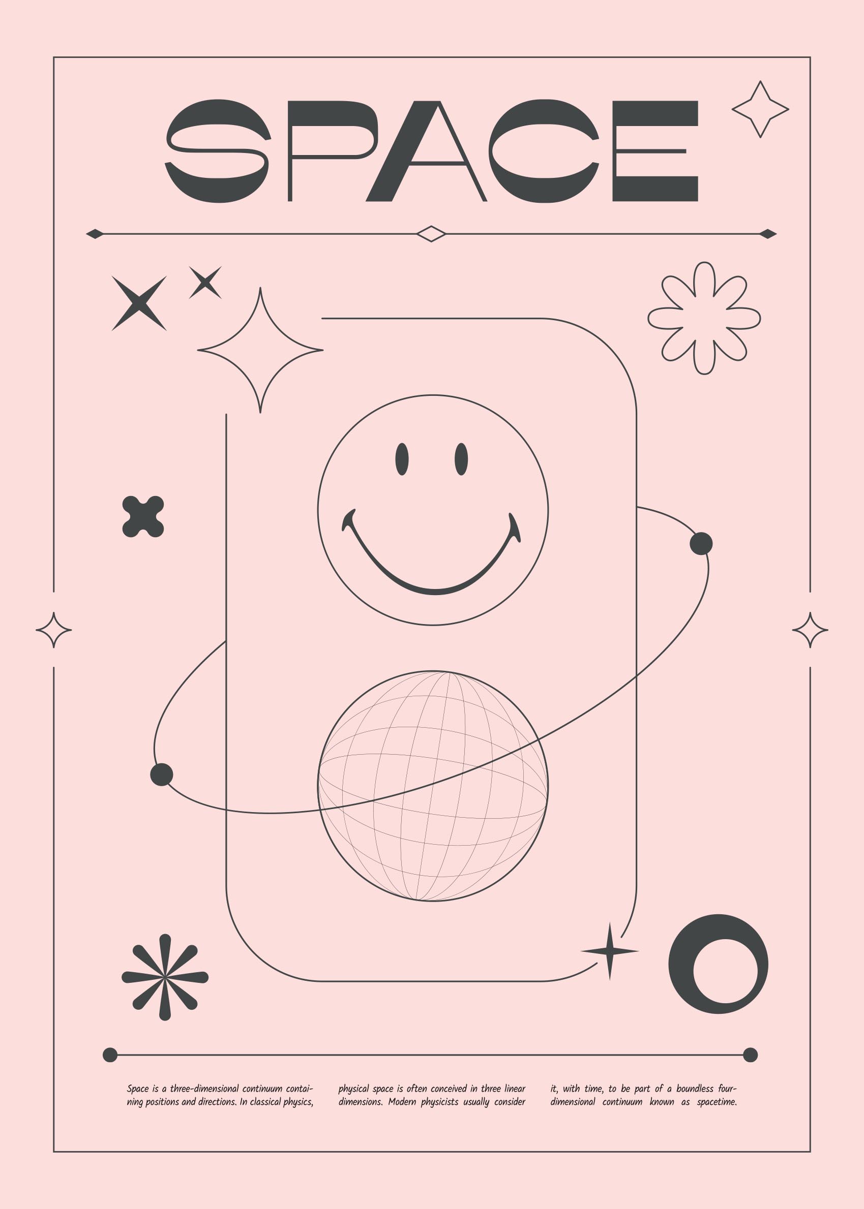 Smiley Space Pink Poster - Weltraum-Grafik (30x40 cm)