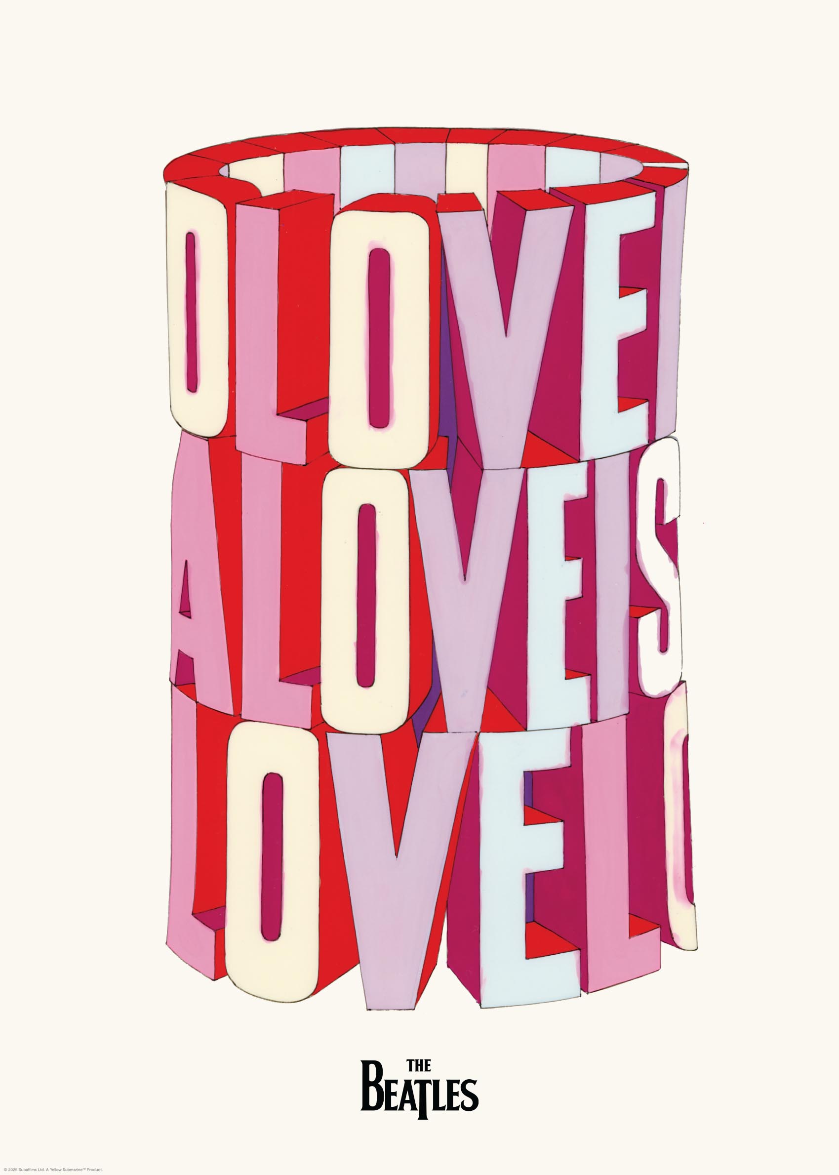 The Beatles Love Love Love Poster - Typography illustration (50x70 cm)
