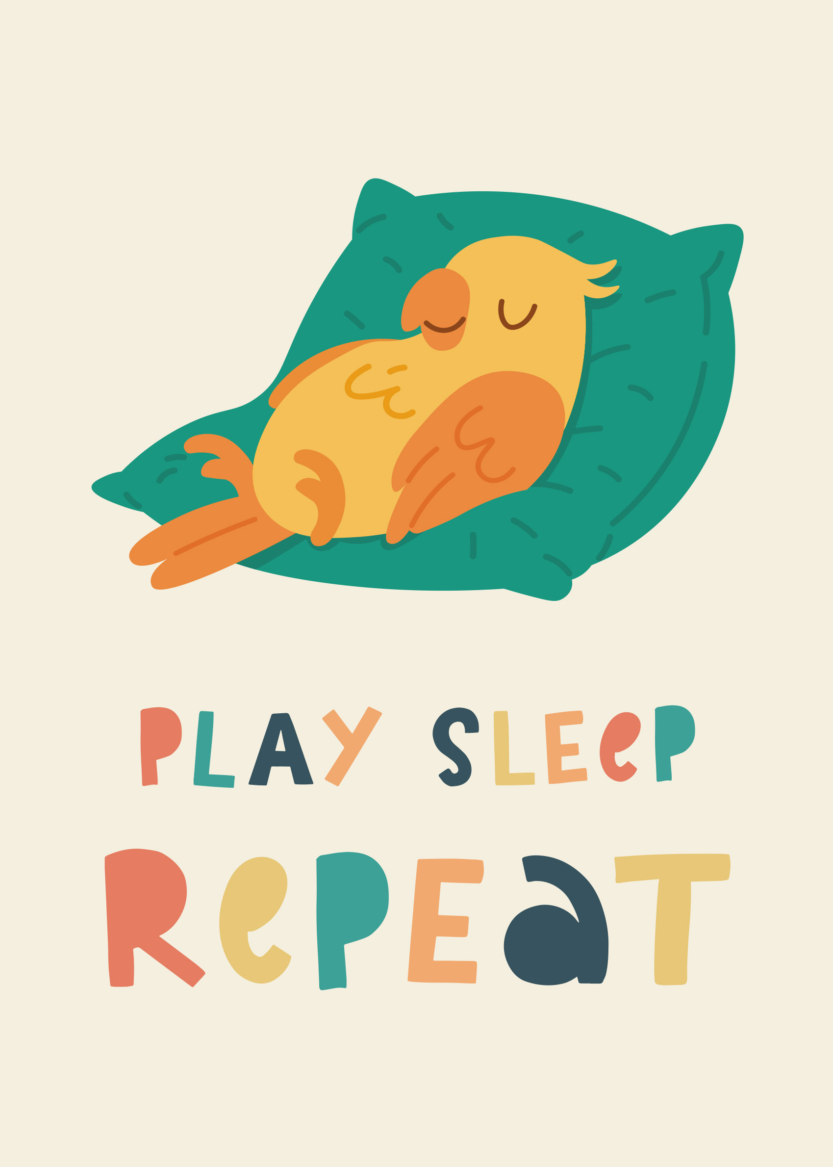 Play Sleep Repeat Poster - Animal illustration (40x50 cm)