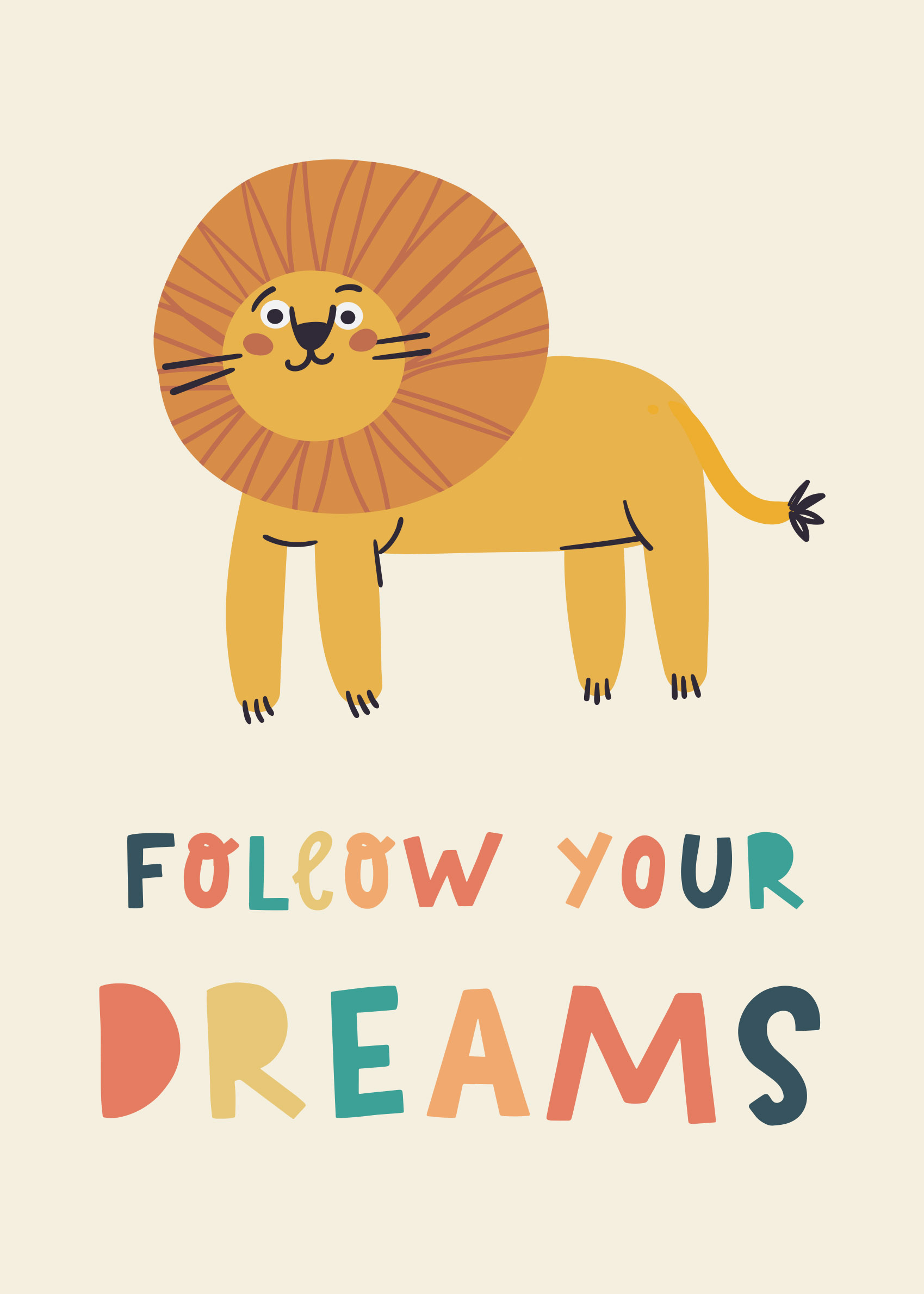 Follow Your Dreams Poster - Löwenillustration (50x70 cm)