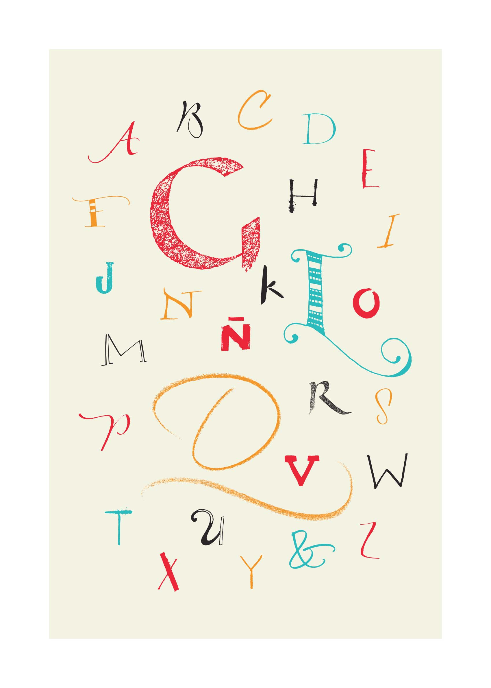 ABC Calligraphy Poster - Alphabet illustration (50x70 cm)