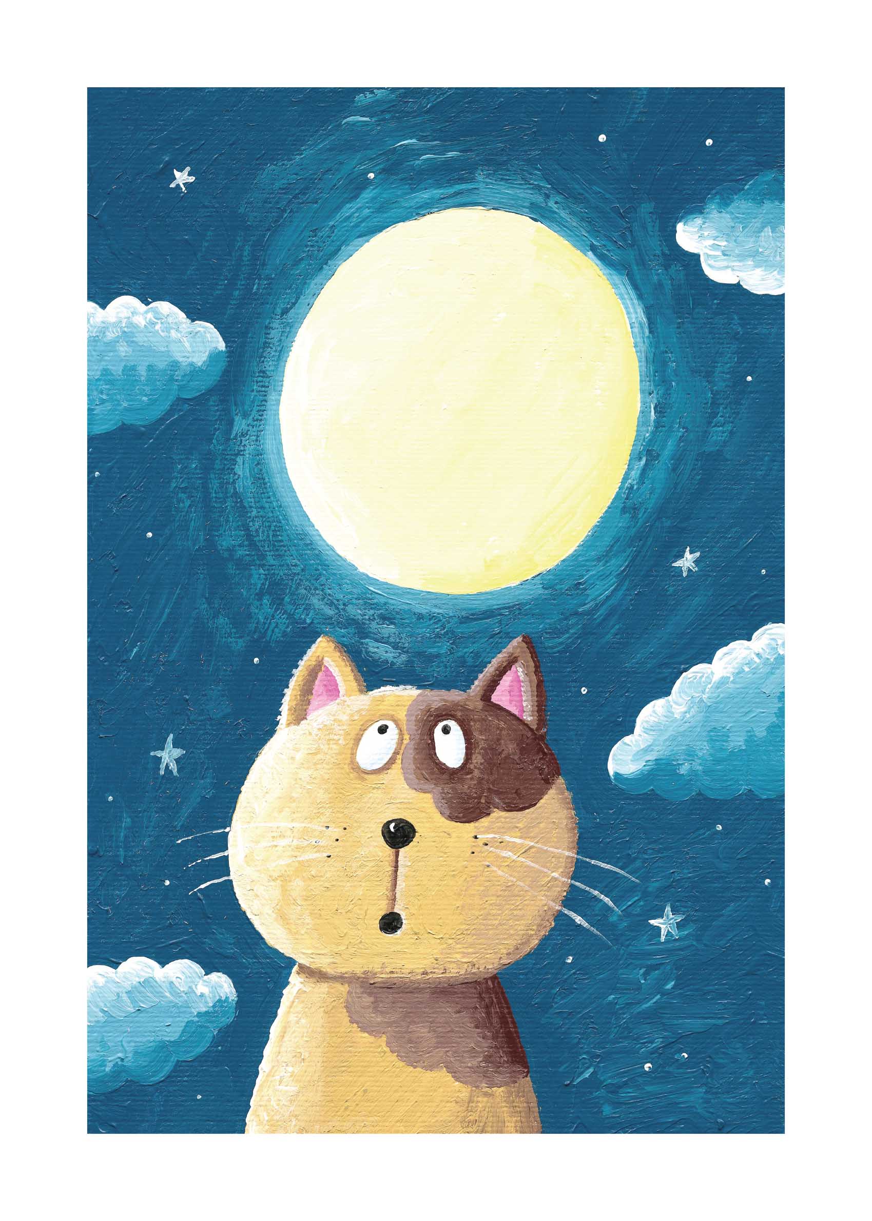 Cat and the Moon Poster - Tierillustration (30x40 cm)