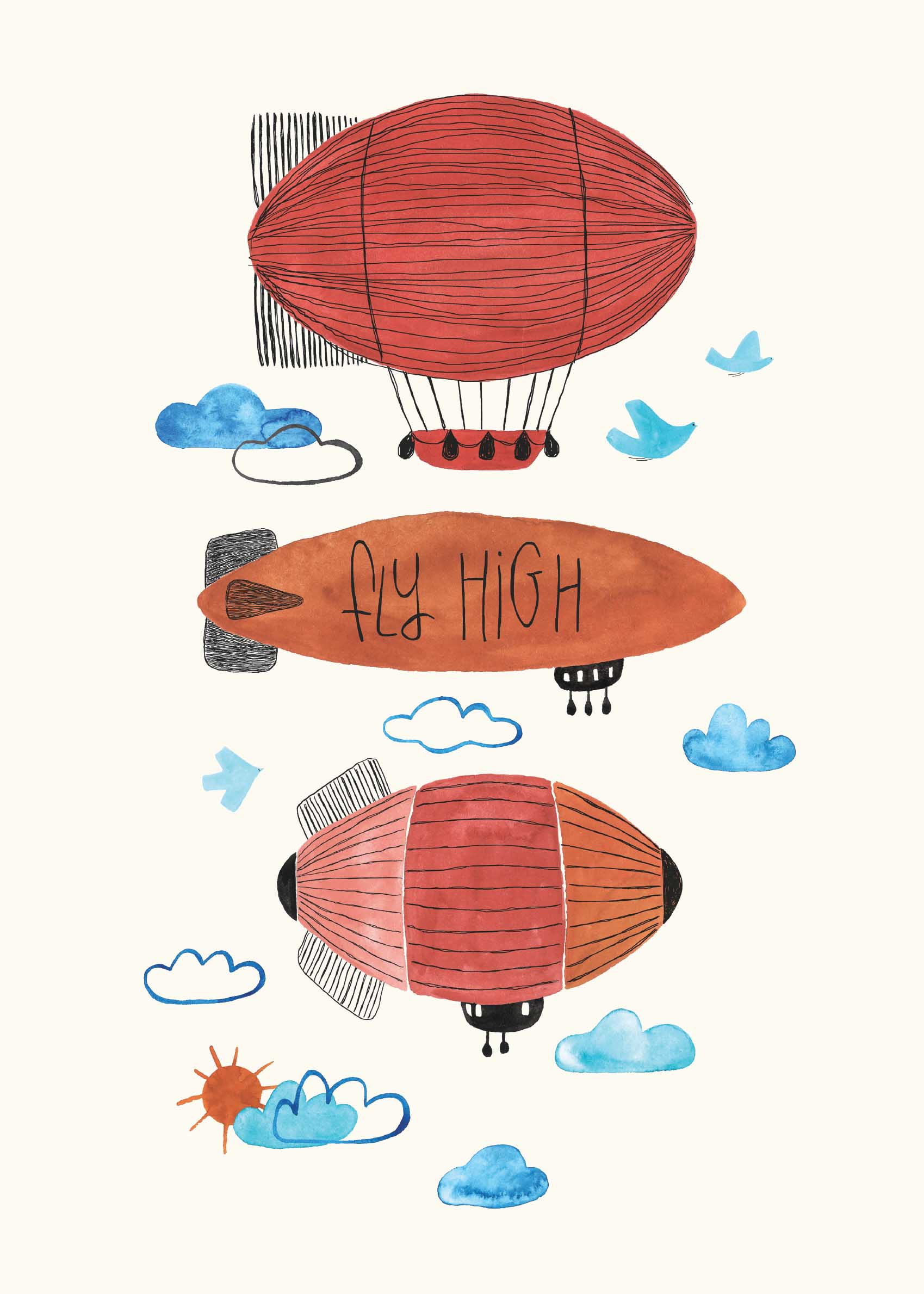 Fly High Poster - Airship illustration (40x50 cm)