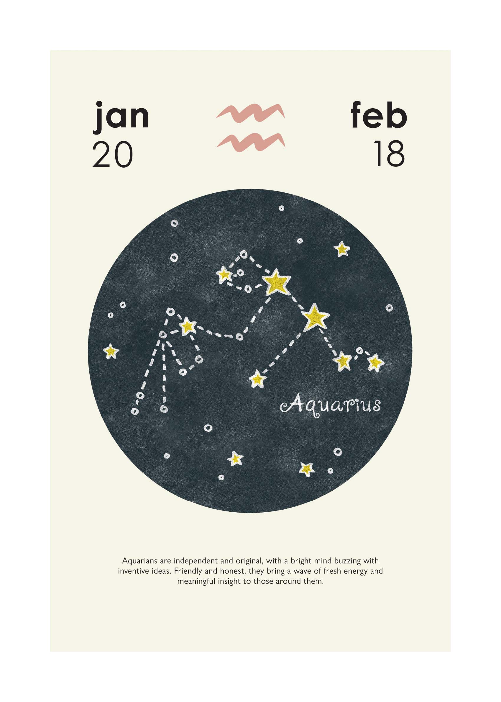 Aquarius plakat - Stjernetegnsillustration (50x70 cm)