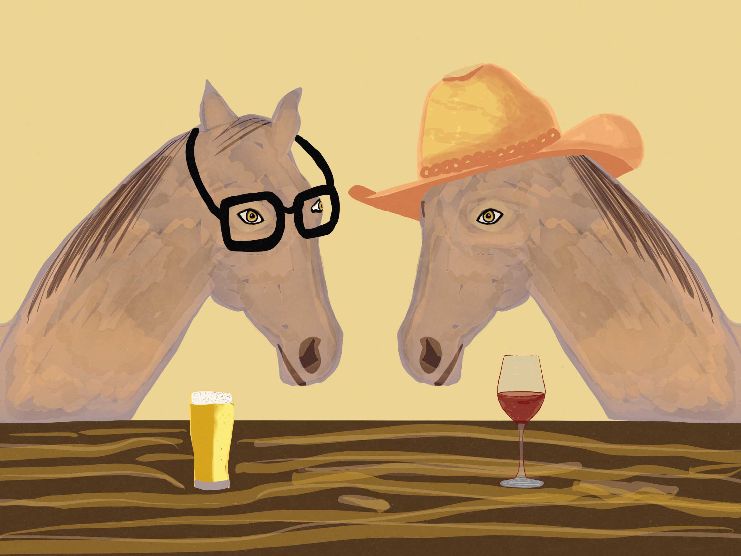 Humorous animal poster – Happy Hour Horses | Postery