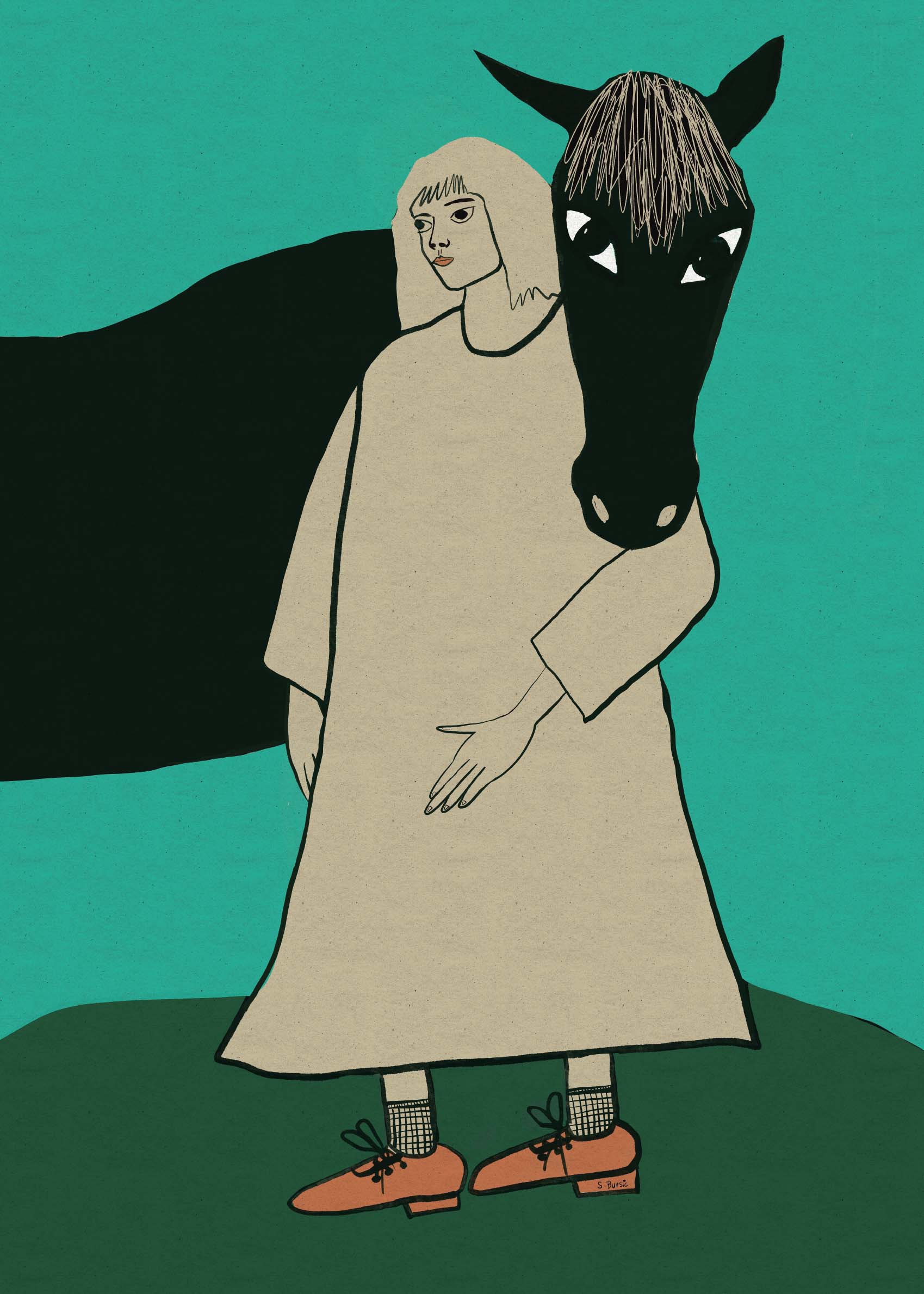 Girl With Horse Poster - Figurenillustration (30x40 cm)