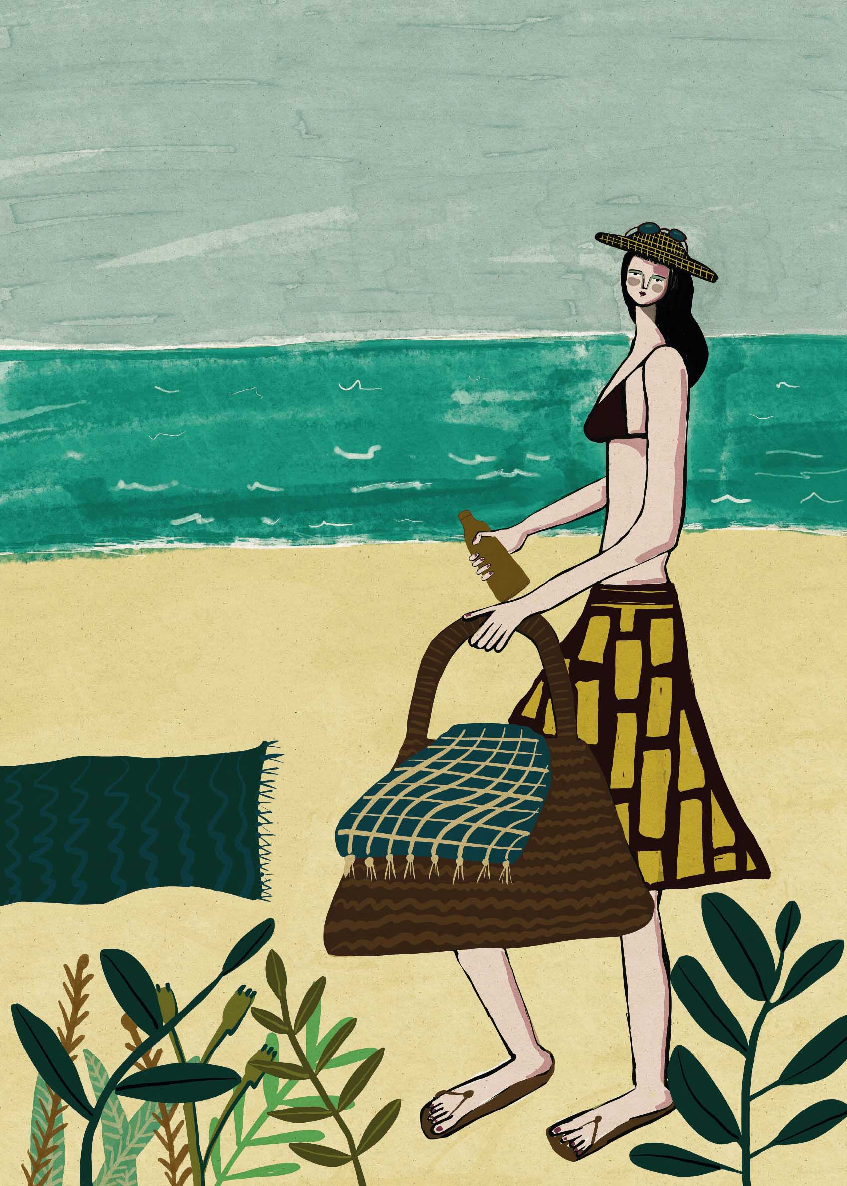 Summer Beach Stroll Poster - Beach illustration (50x70 cm)