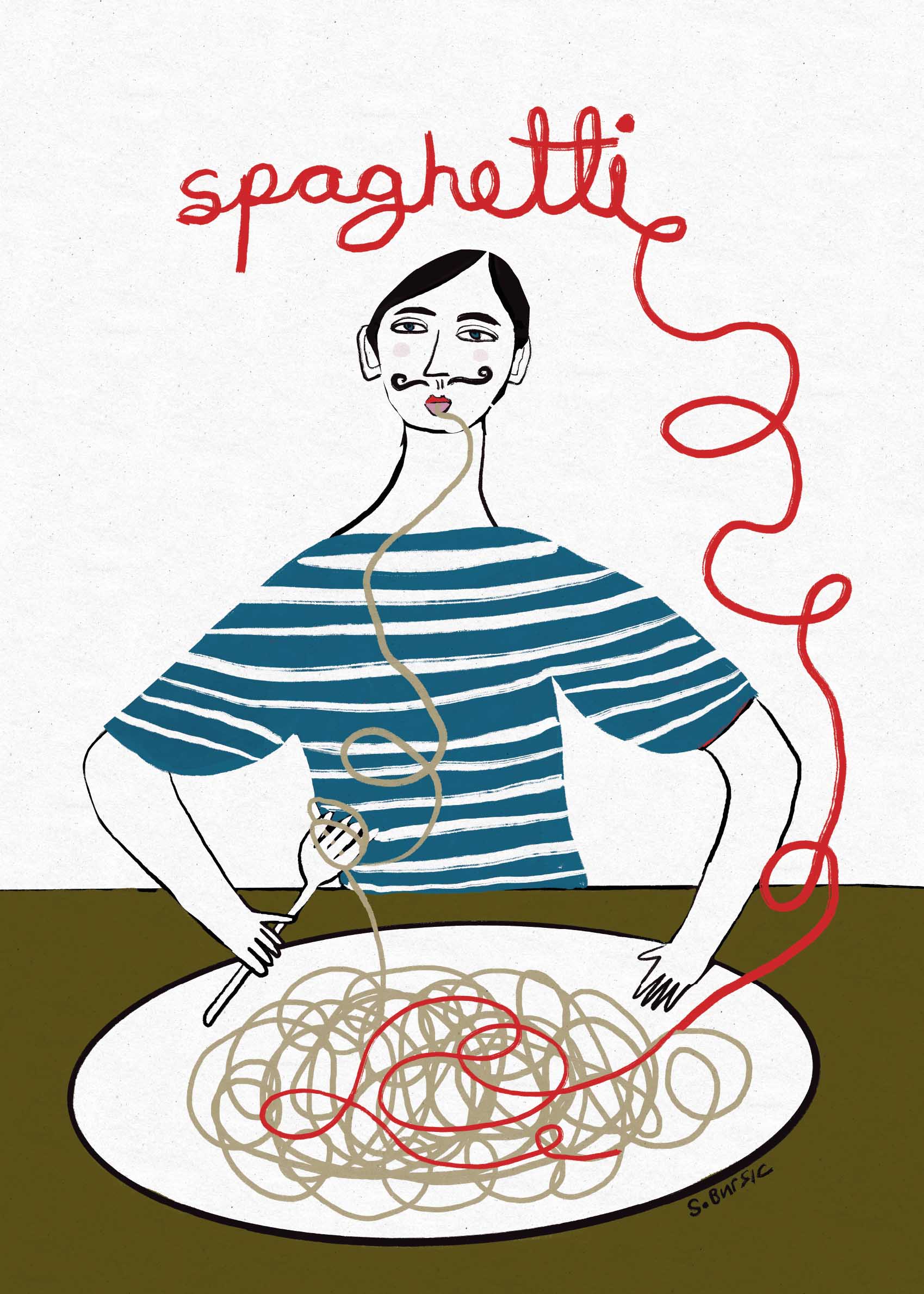Oui Pasta Poster - Pasta-Illustration (30x40 cm)
