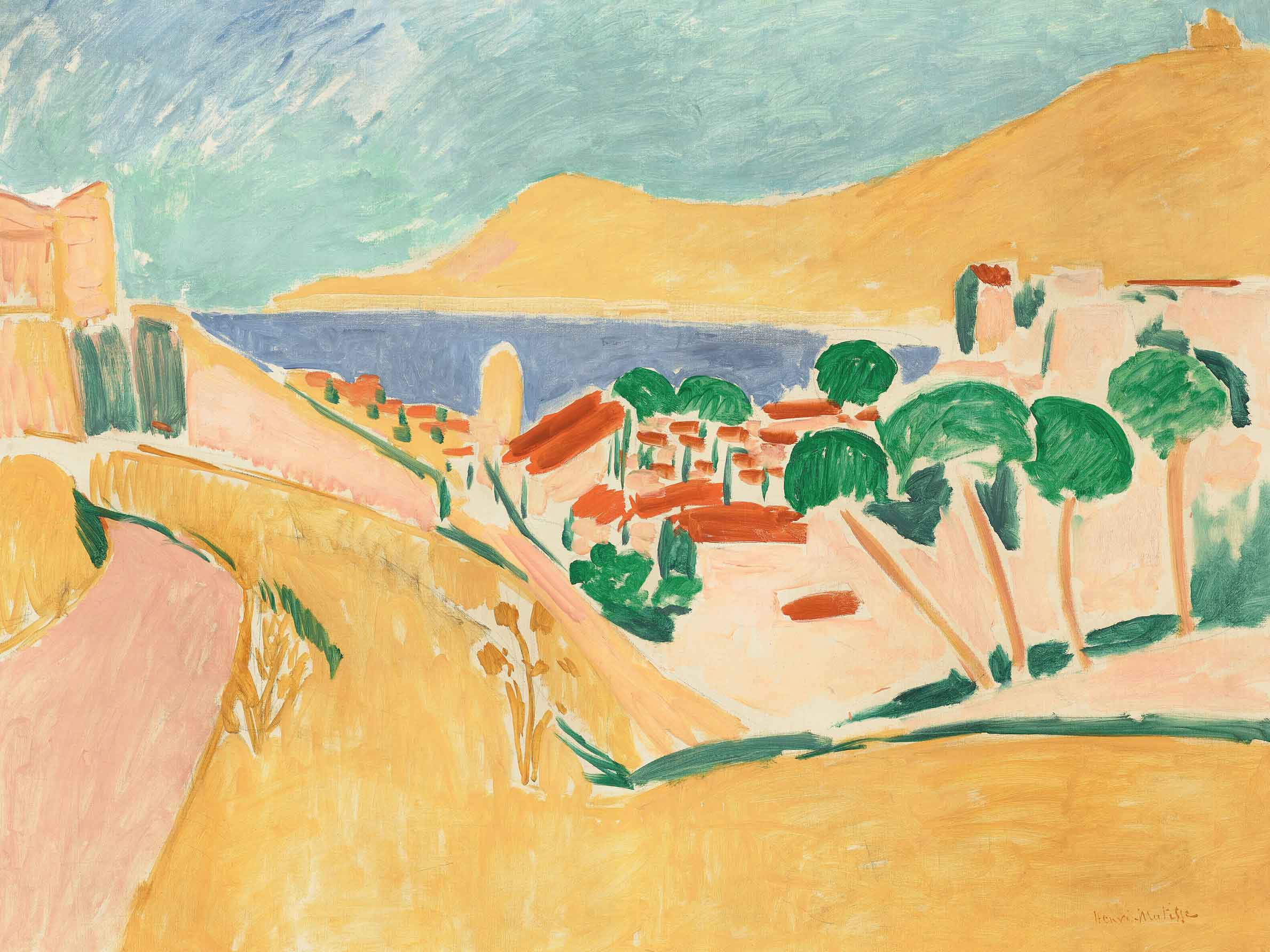 Collioure En Aout Poster - Coastal landscape painting (100x140 cm)