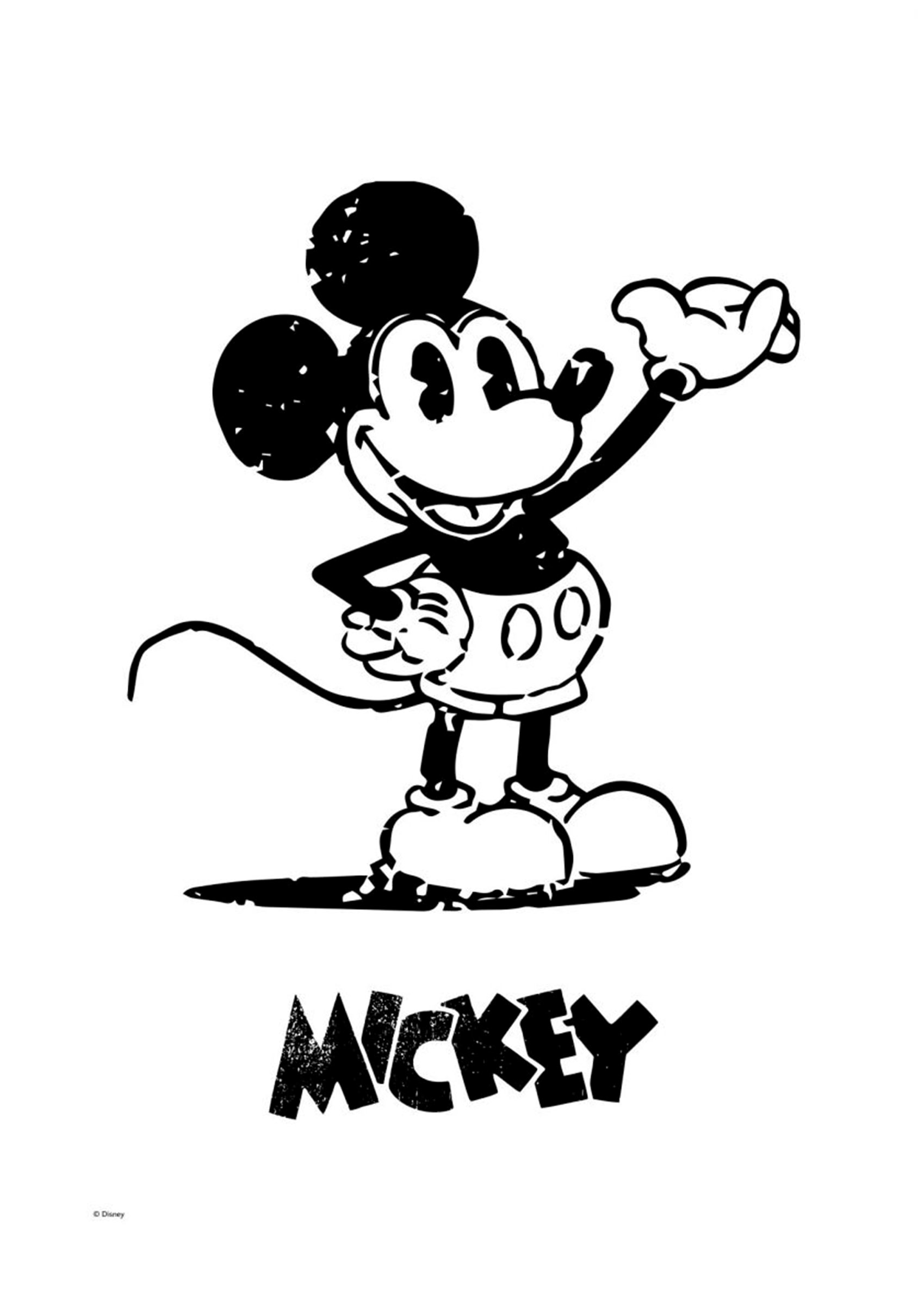 Classic Mickey Mouse in Bold Ink Poster - Black-and-white illustration (50x70 cm)