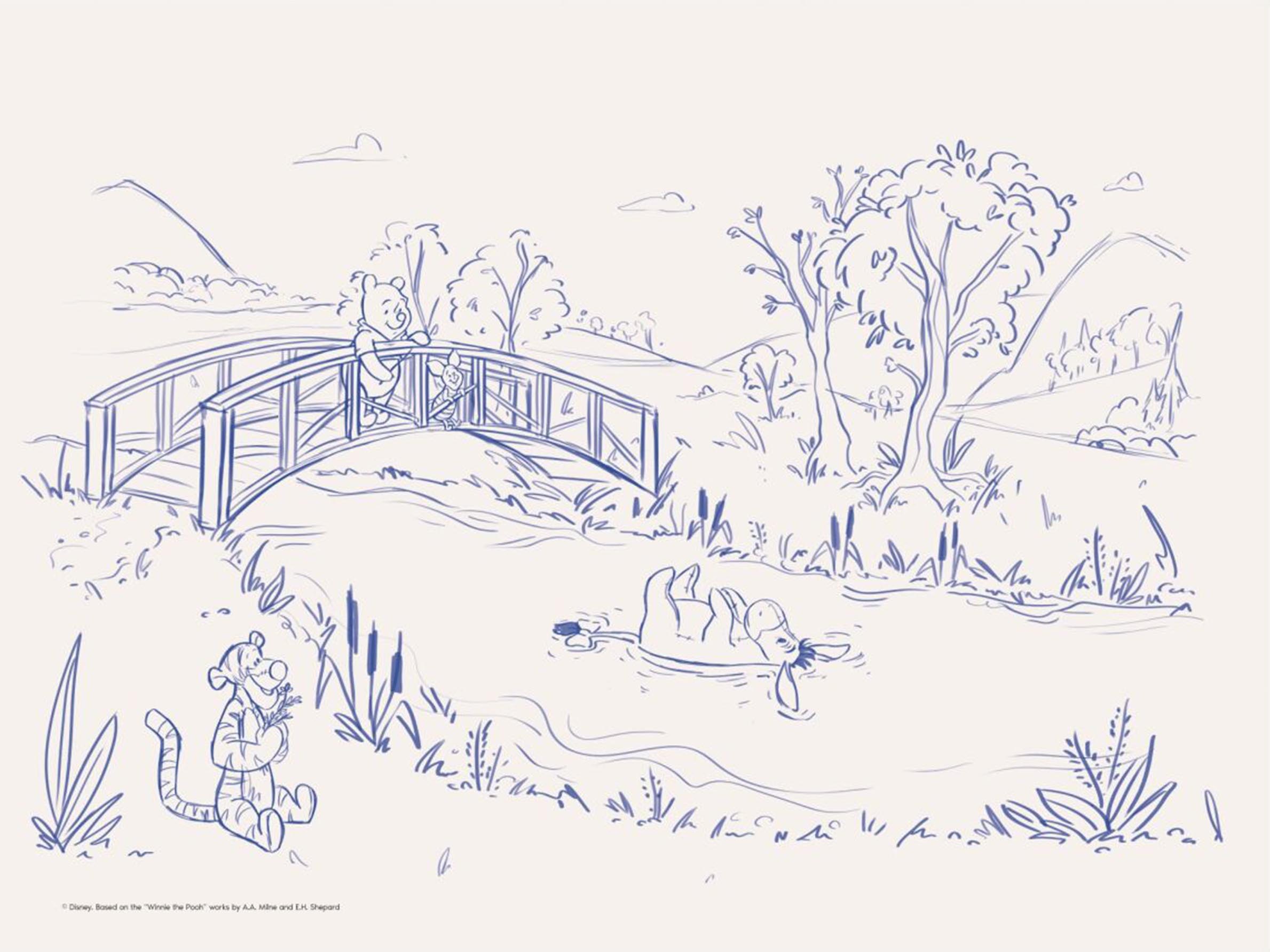 Disney Hundred Acre Peaceful Day Poster - Animal line art (21x30 cm)