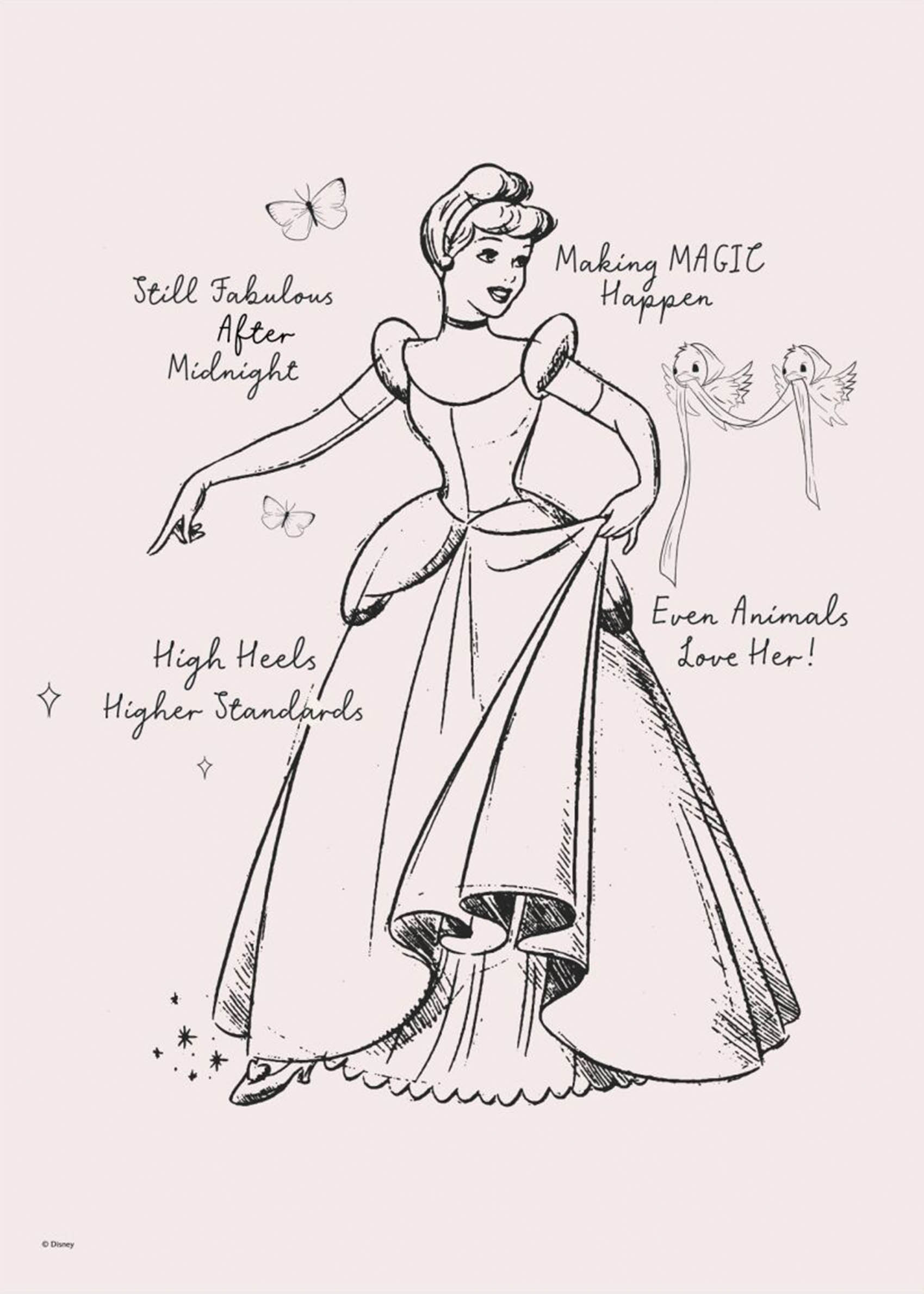 Disney Princess Cinderella Sketch Plakat - Prinsesseillustration (30x40 cm)