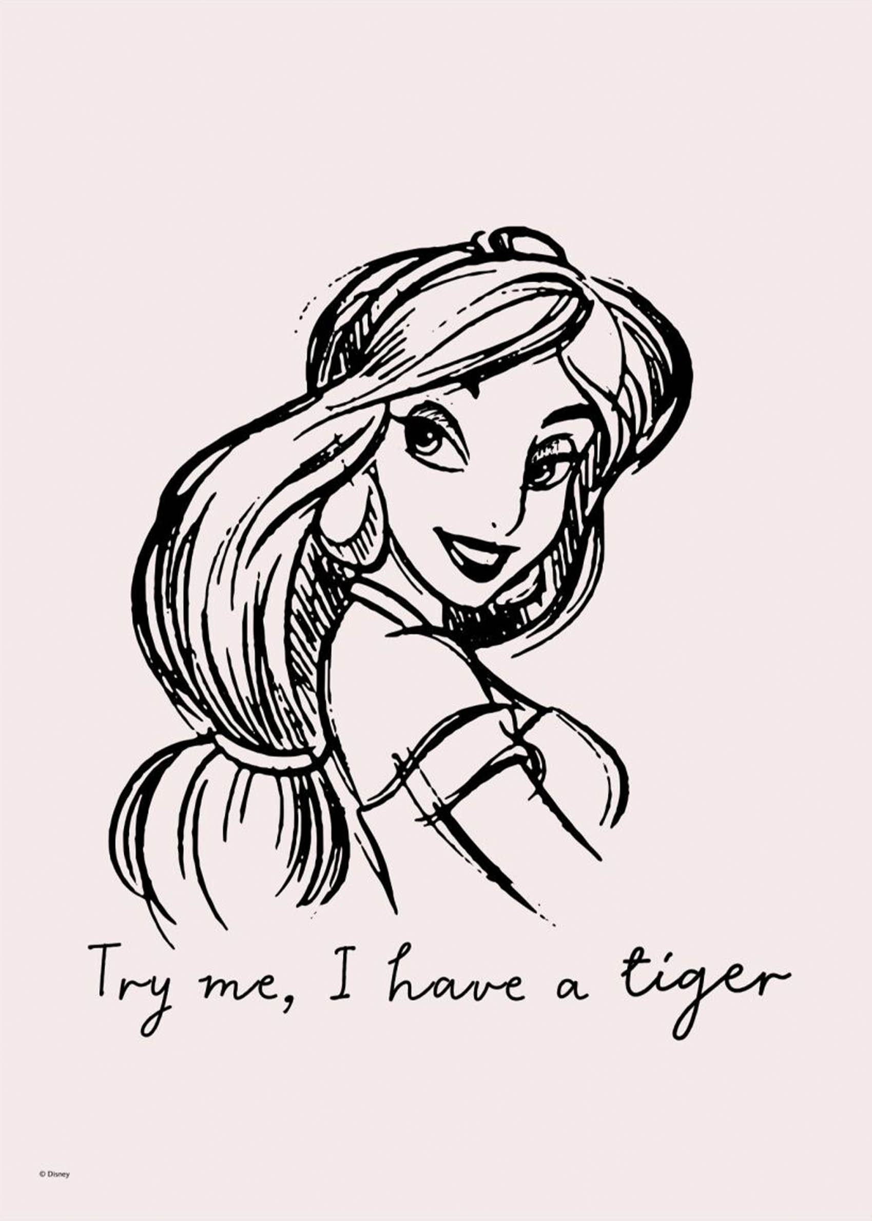 Disney Princess Jasmine Portrait Sketch Plakat - Tigerillustration (40x50 cm)