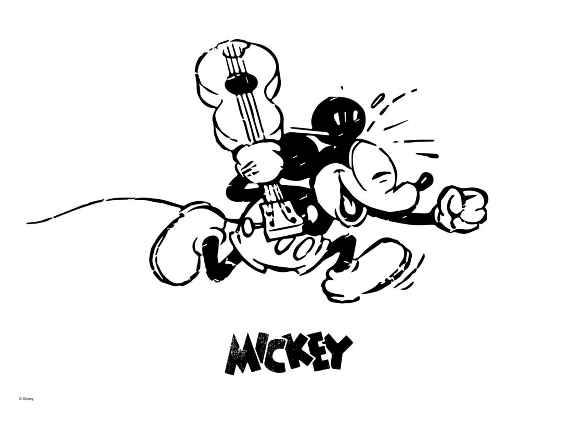 Mickey Mouse Guitar Dash Poster - Schwarz-weiße Figurenillustration (30x40 cm)