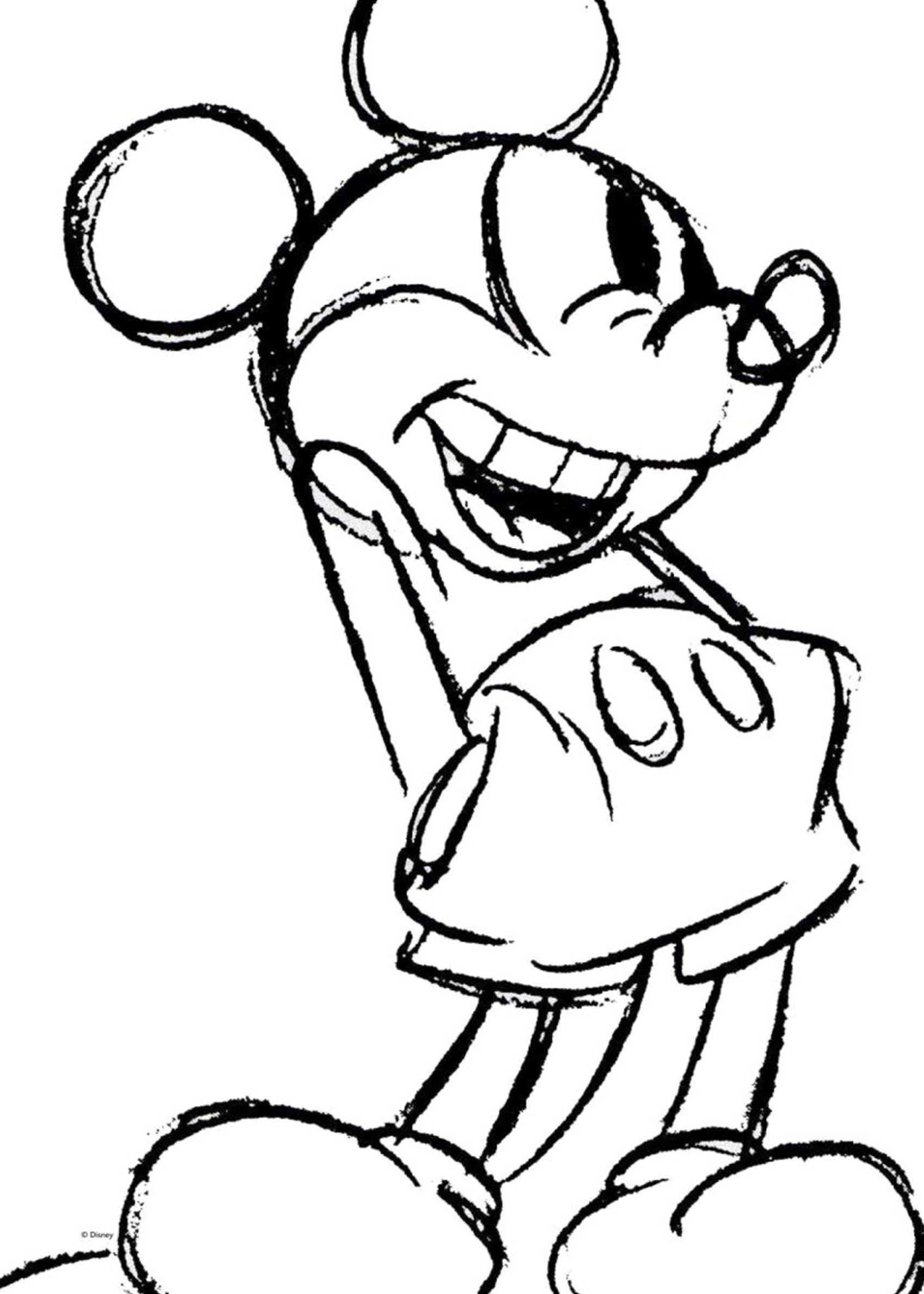 Mickey Mouse Laughing Sketch Poster - Sort-hvid figurillustration (21x30 cm)