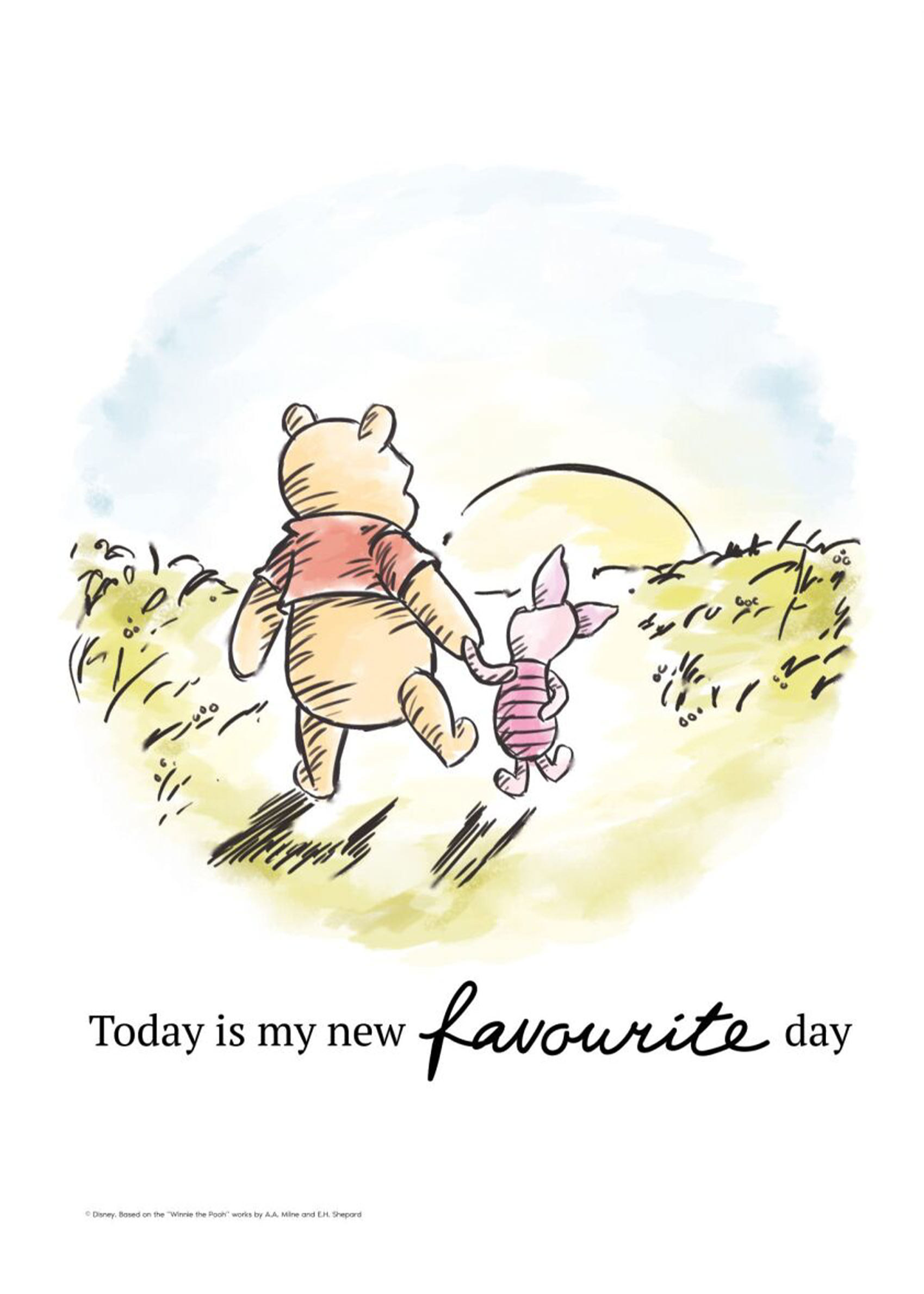 Winnie the Pooh Friendship Sunset Poster - Disneyillustration (21x30 cm)