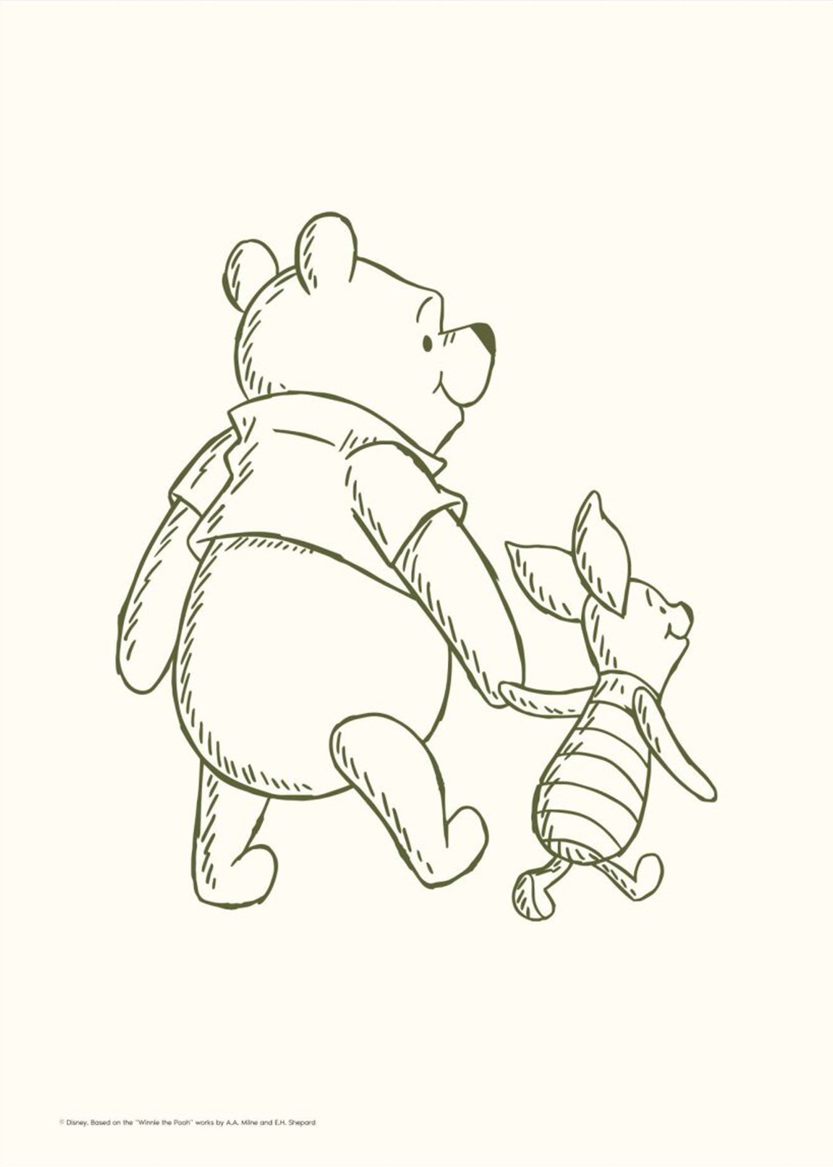 Winnie the Pooh & Piglet Holding Hands - Disney-illustration (40x50 cm)