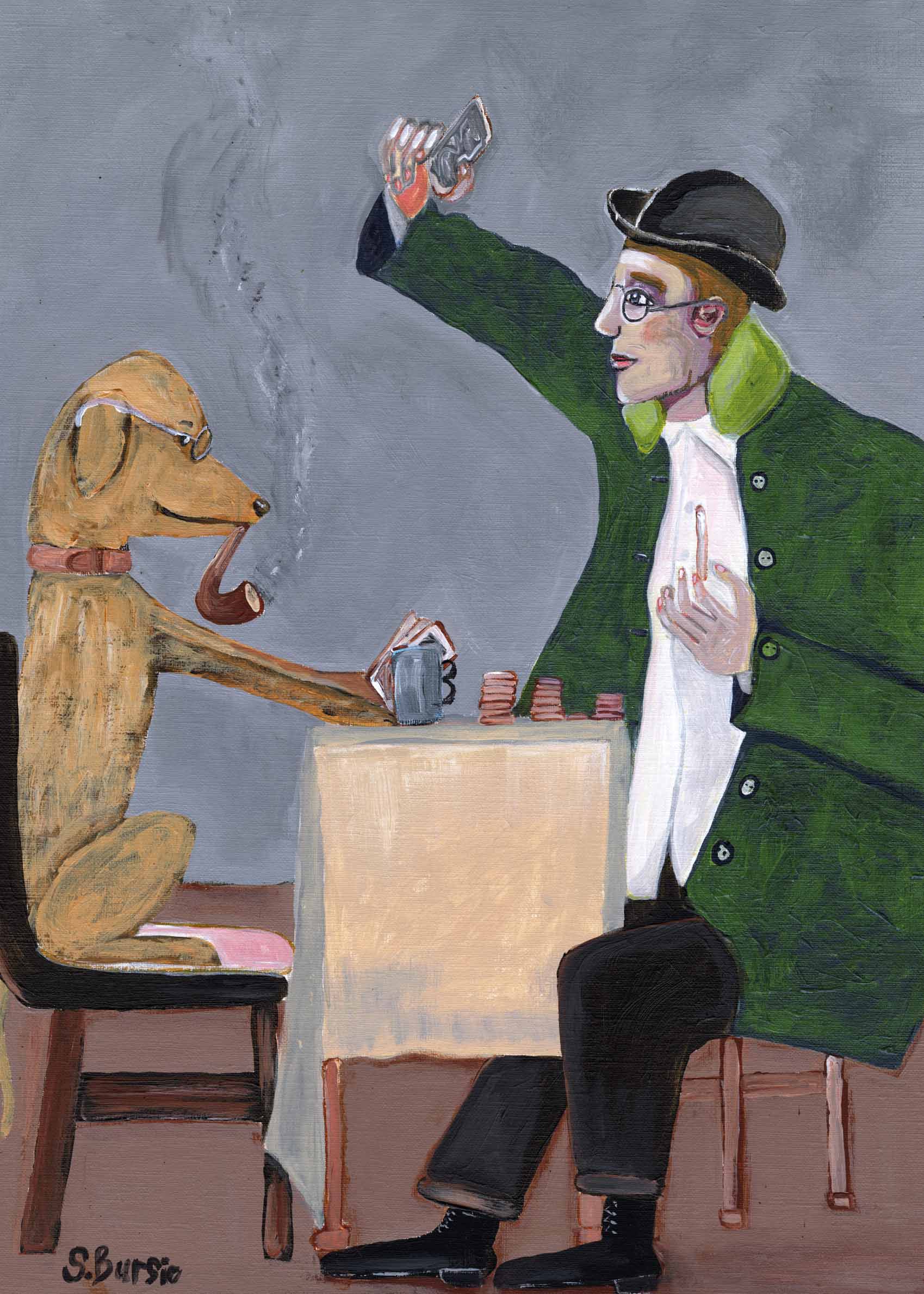 Smoking Dog Poker Poster - Animal painting (30x40 cm)