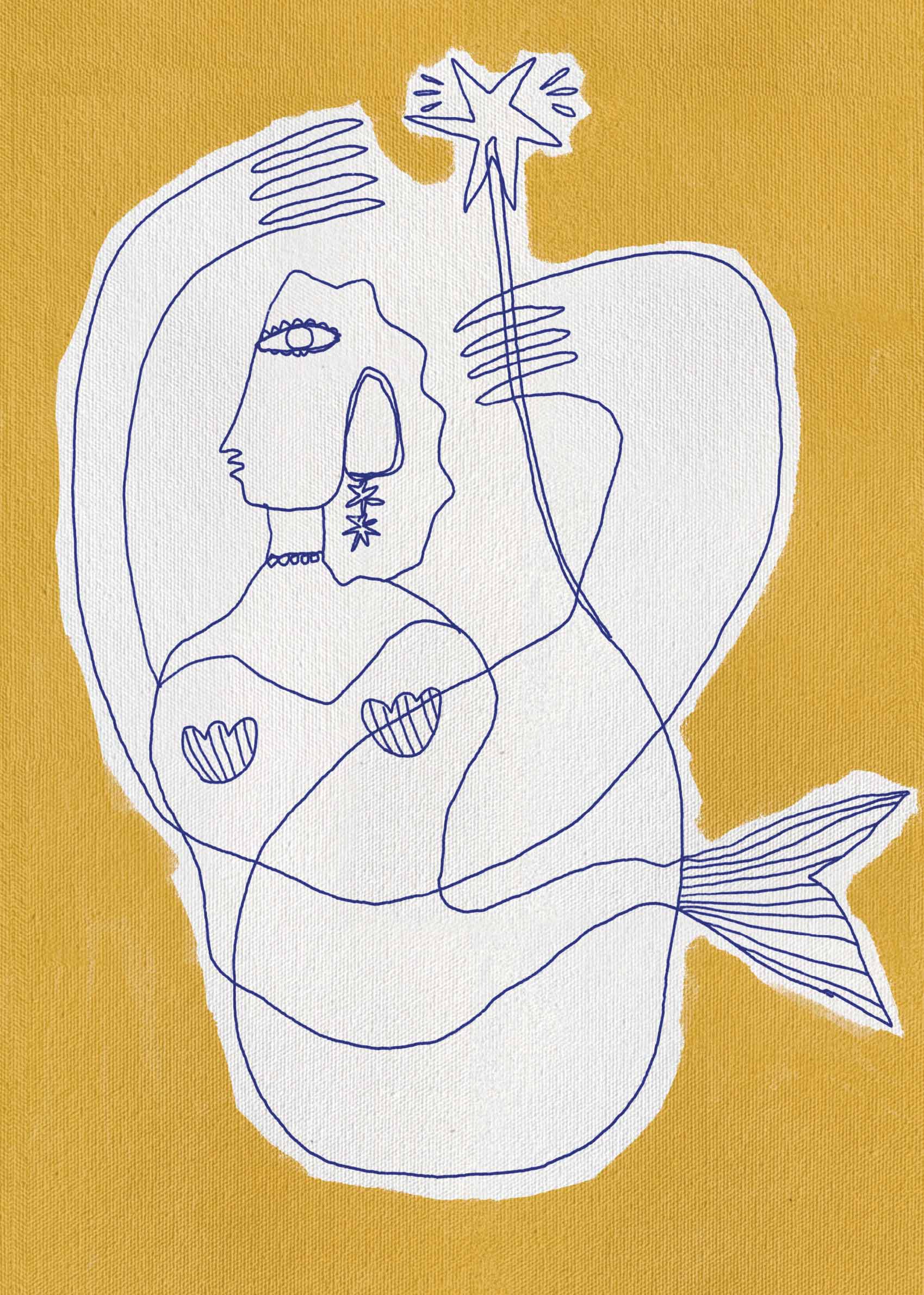 Mystical Mermaid Poster - Abstract figure line art (50x70 cm)