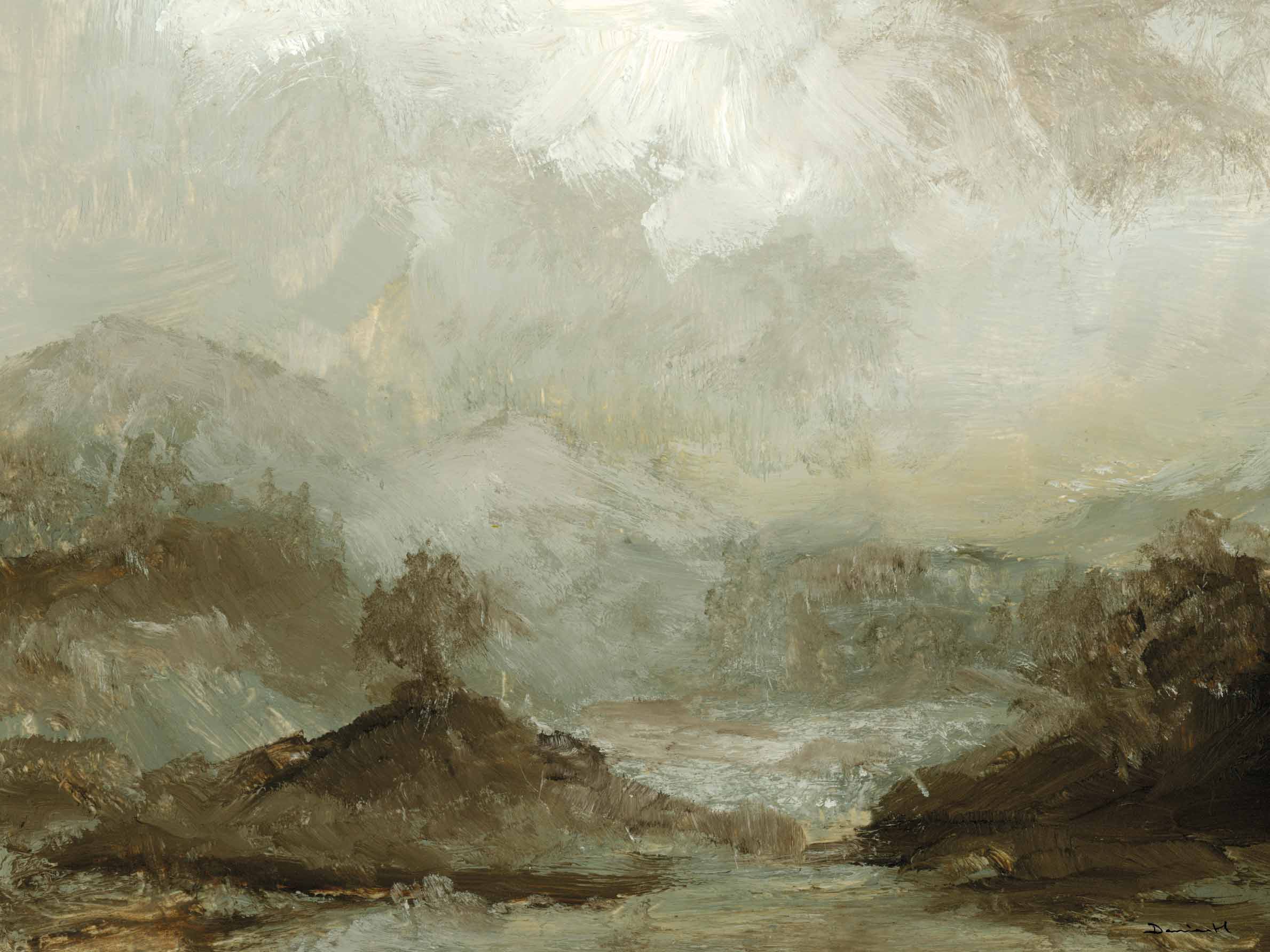 Oak on a Hill Poster - Scenic landscape painting (30x40 cm)