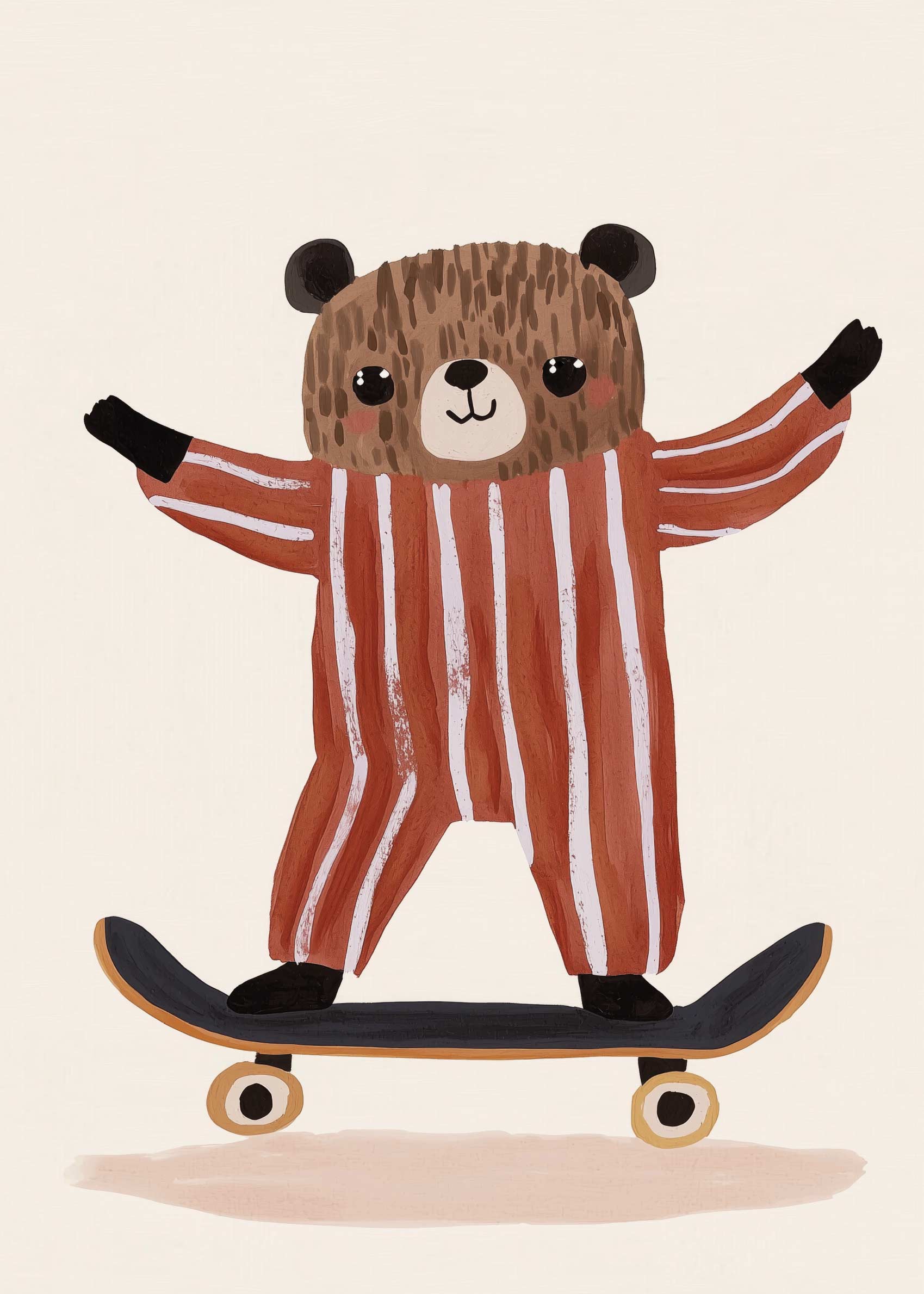 Skater Bear Joy Poster - Animal illustration (30x40 cm)