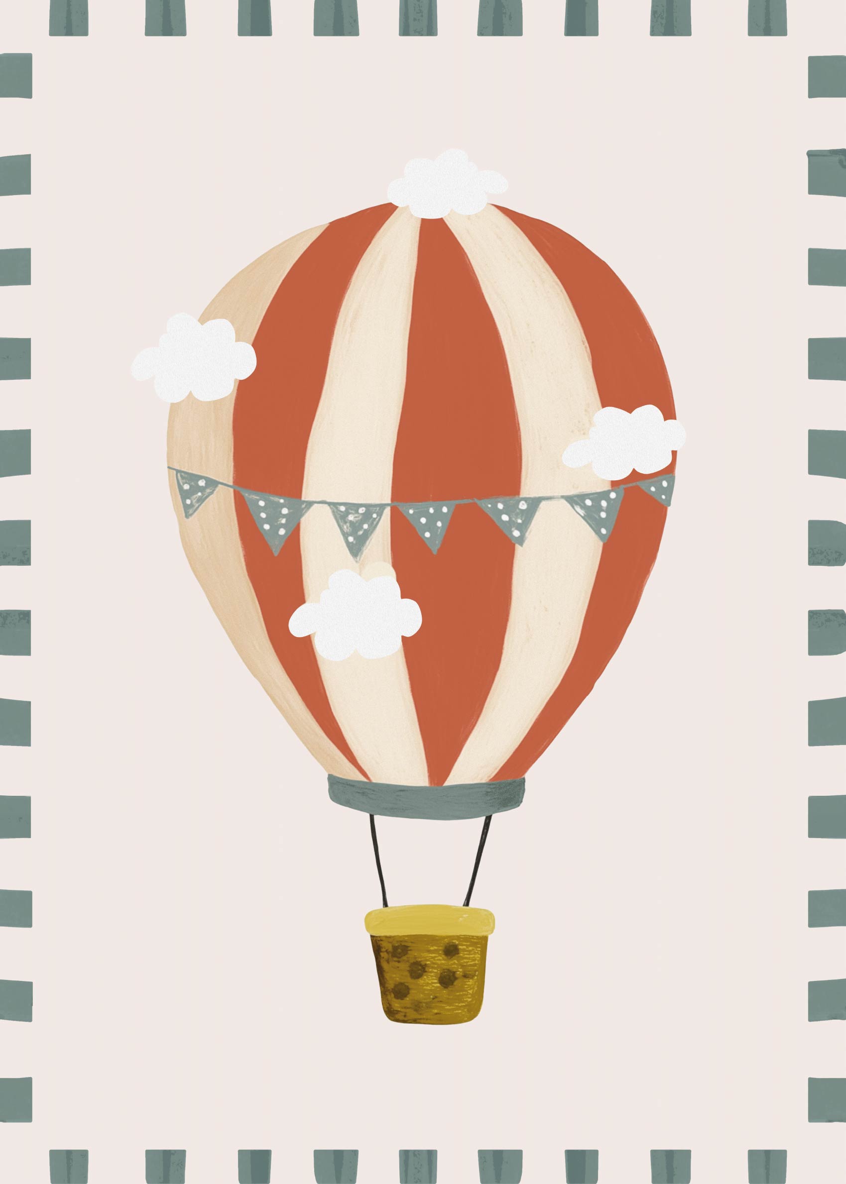 Red Balloon Ride Poster - Hot air balloon illustration (50x70 cm)