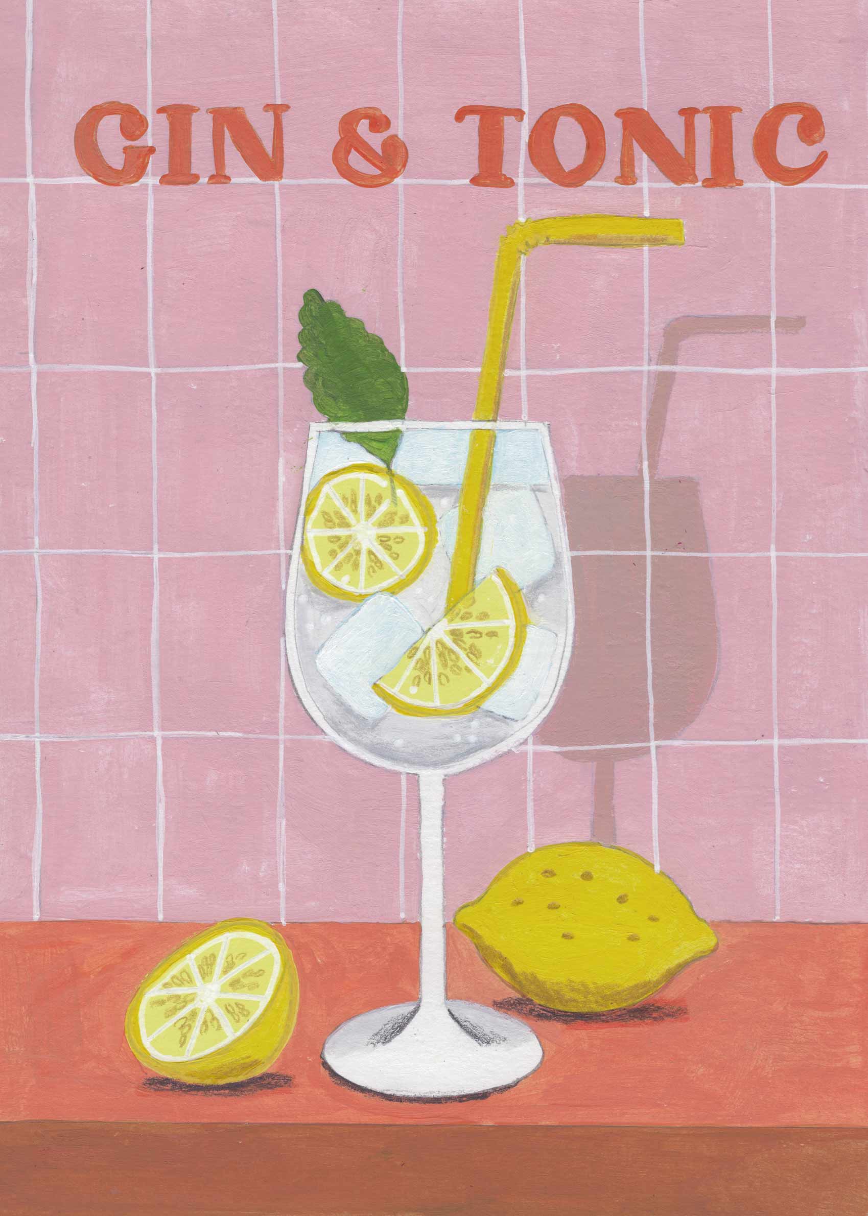 Gin and Tonic Cocktail Poster - Lemon illustration (50x70 cm)