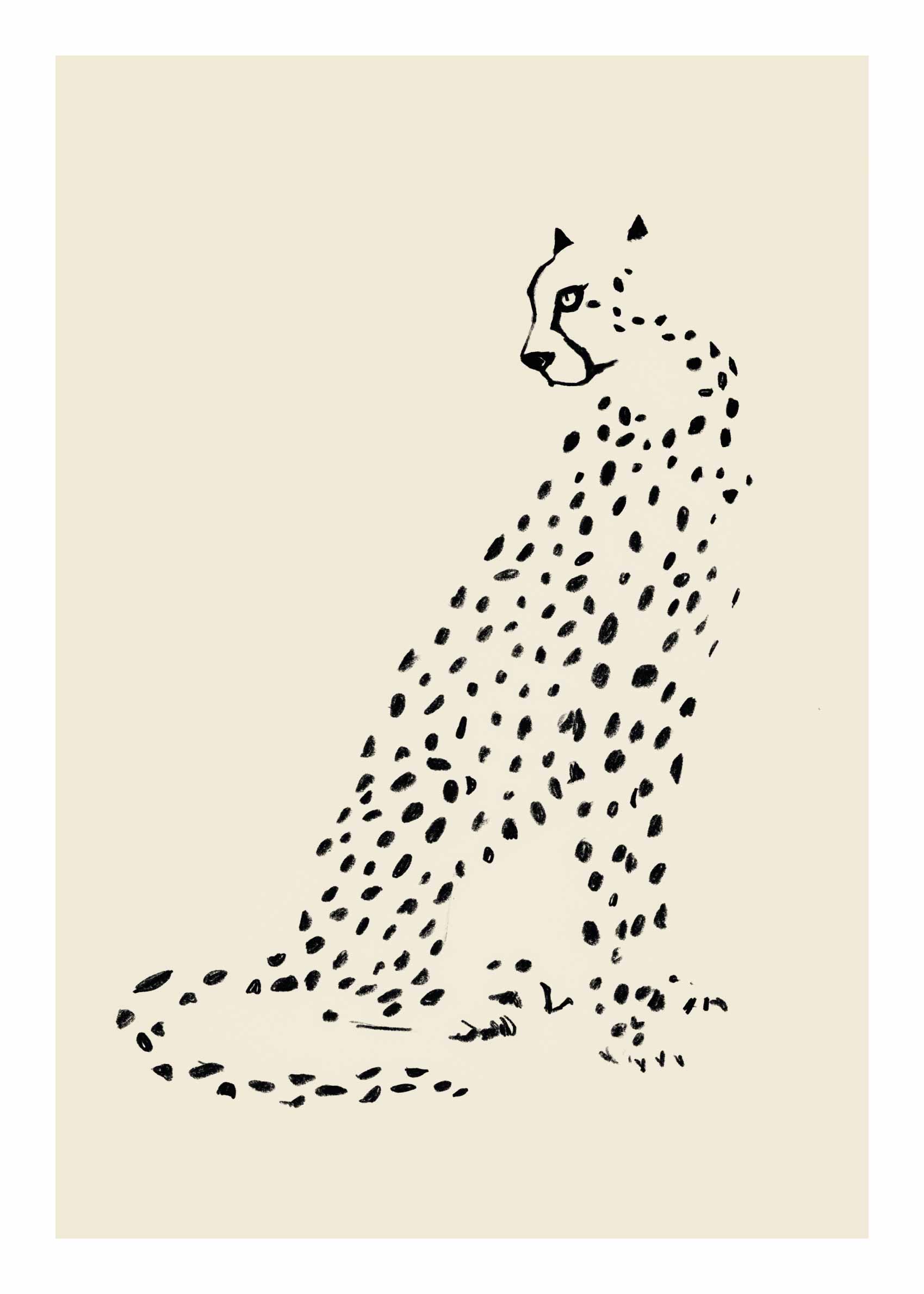 Seated Leopard Poster - Spotted big cat illustration (40x50 cm)
