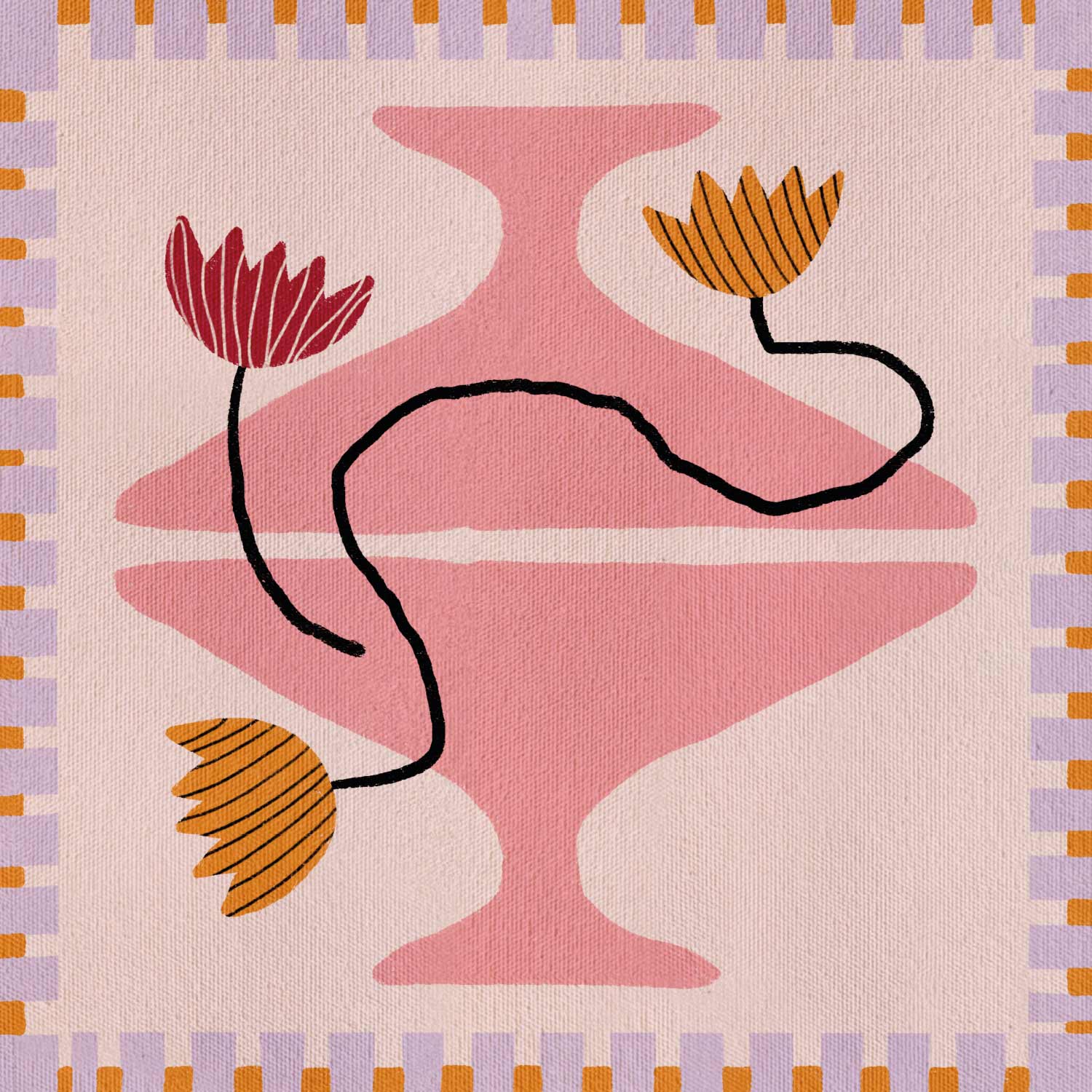 Out of Vase Blooms III Poster - Rosa Vase mit roten Blüten (100x100 cm)