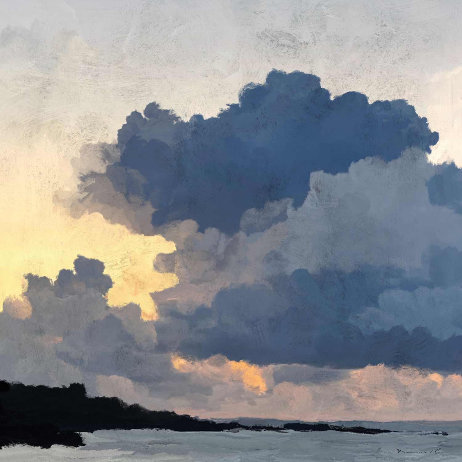 Porthmeor Sunset Poster - Cloud bank over the sea (100x100 cm)