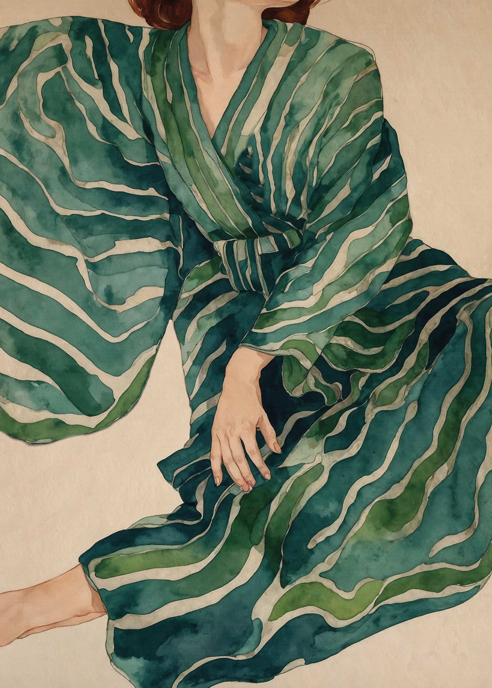 Green Kimono Poster - Figure watercolour (50x70 cm)