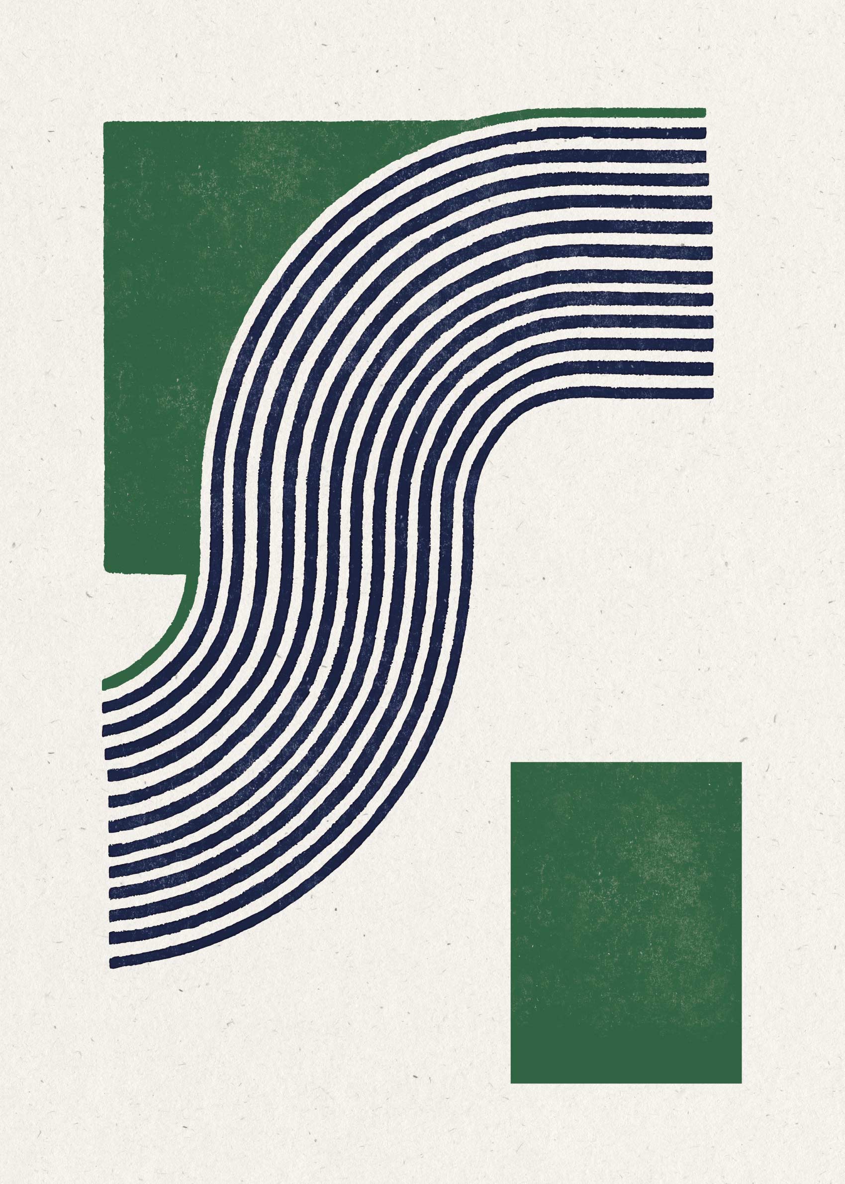Modern Green Lines Poster - Curved shape print (50x70 cm)
