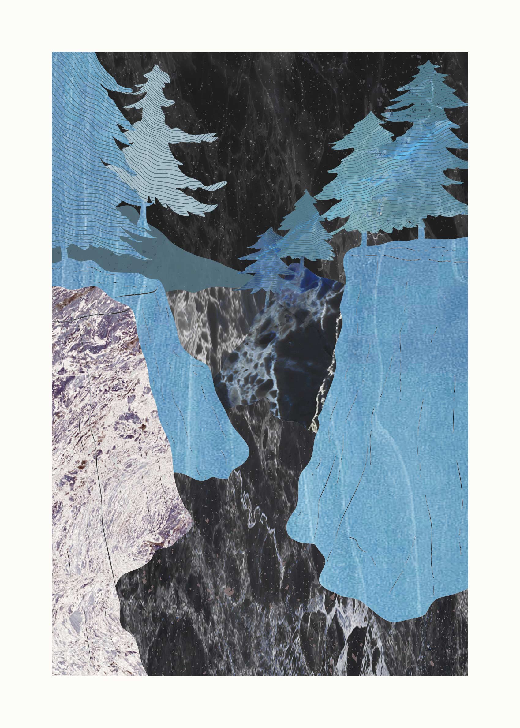 Winter Gorge Poster - Blue forest collage (30x40 cm)