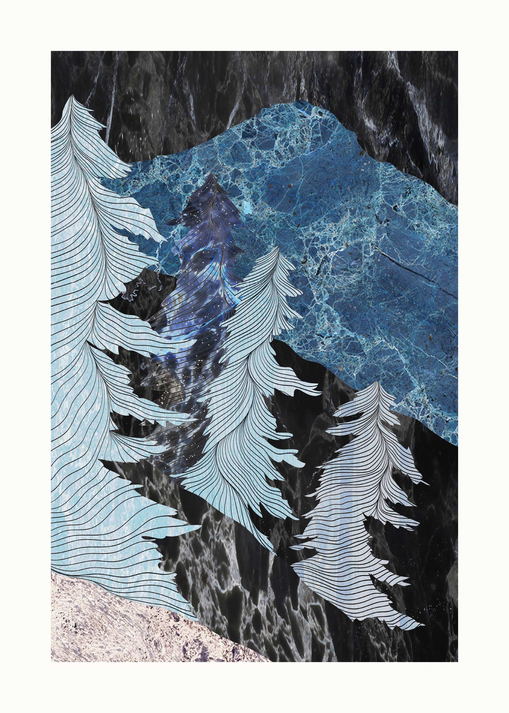 Night Summit Poster - Blue mountain collage (50x70 cm)