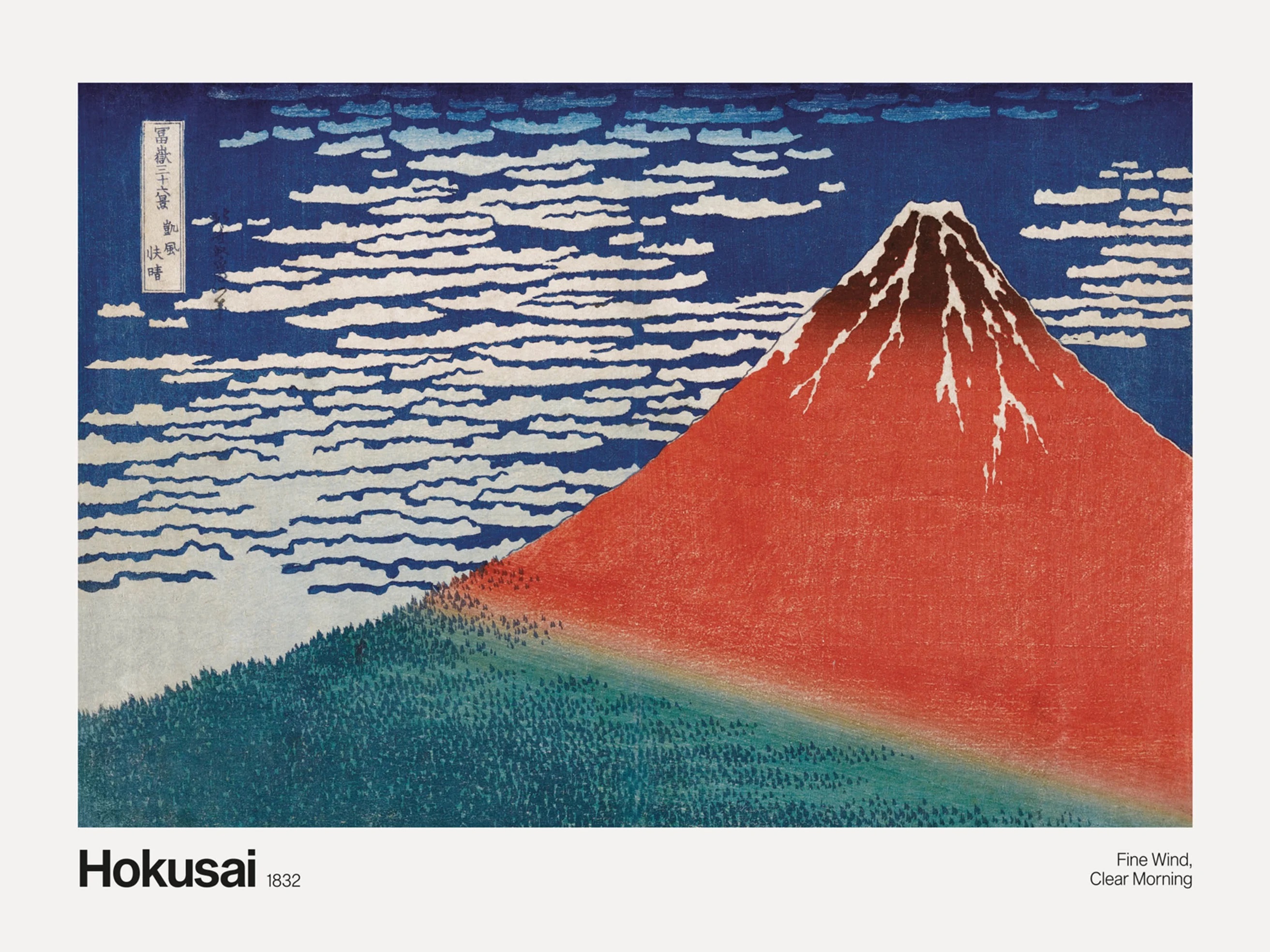 Fine Wind, Clear Morning by Katsushika Hokusai Poster - Berglandschaft Grafik (50x70 cm)